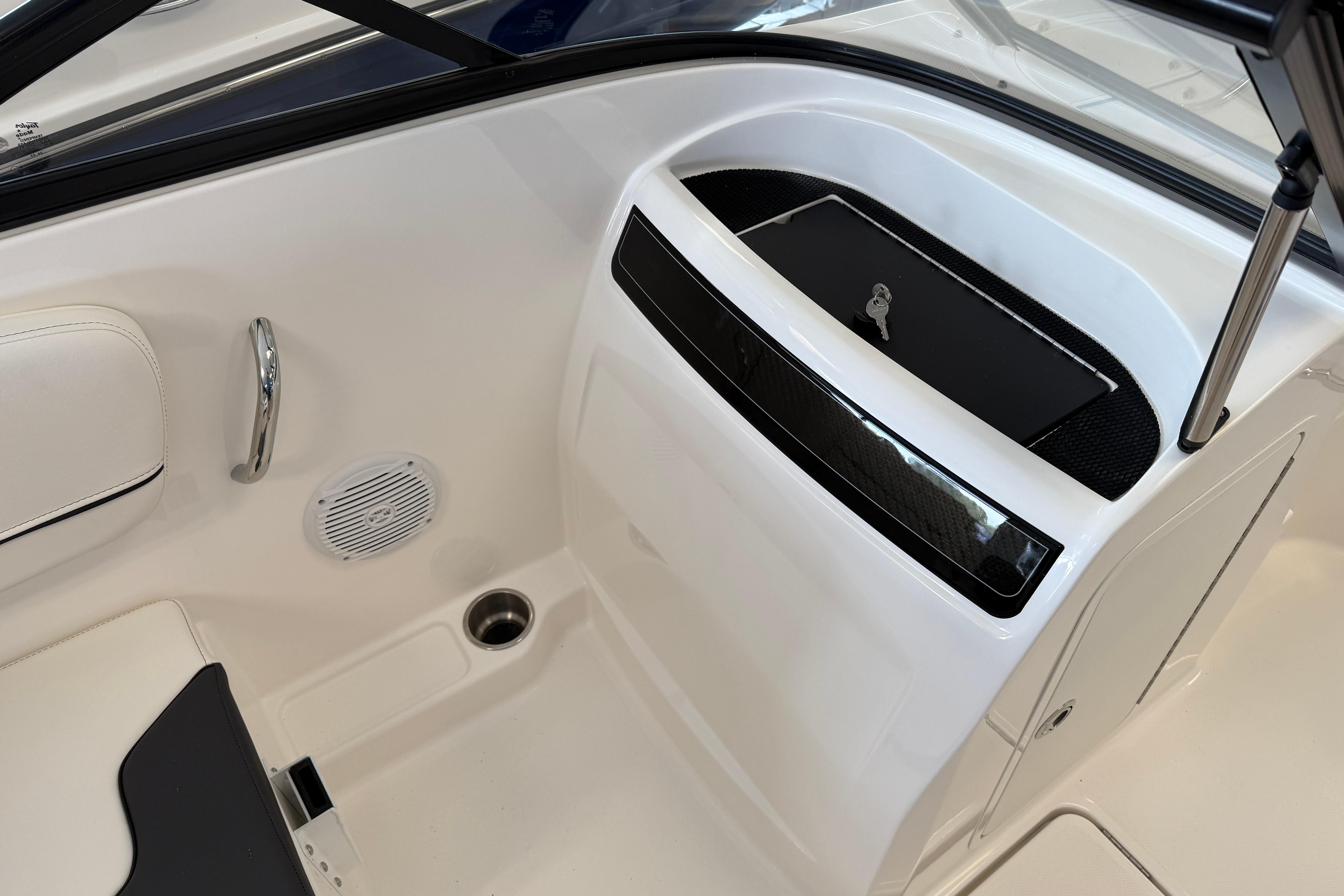 2025 Bayliner VR4 Bowrider OB interior detail with sleek white design and modern features.