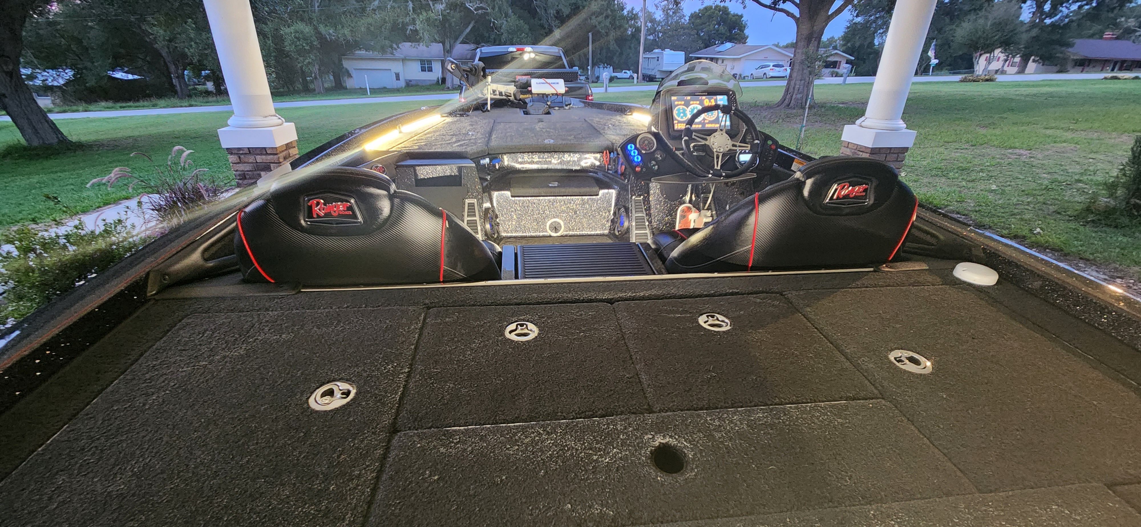 Interior view of a 2017 Ranger Z520 Comanche with two black seats and a control console.