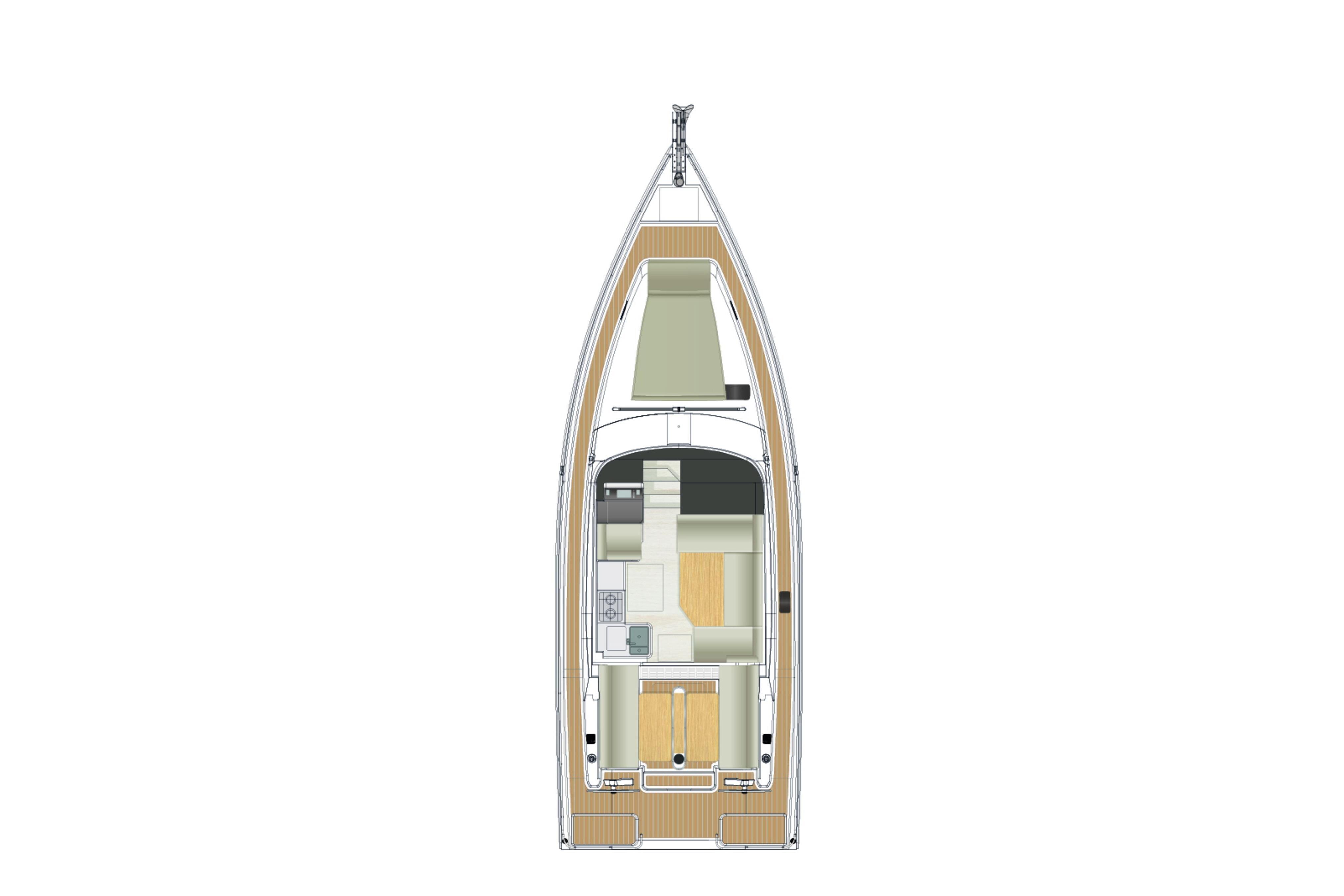 Top view of 2026 Moody 41ds sailboat interior layout, showcasing spacious design.