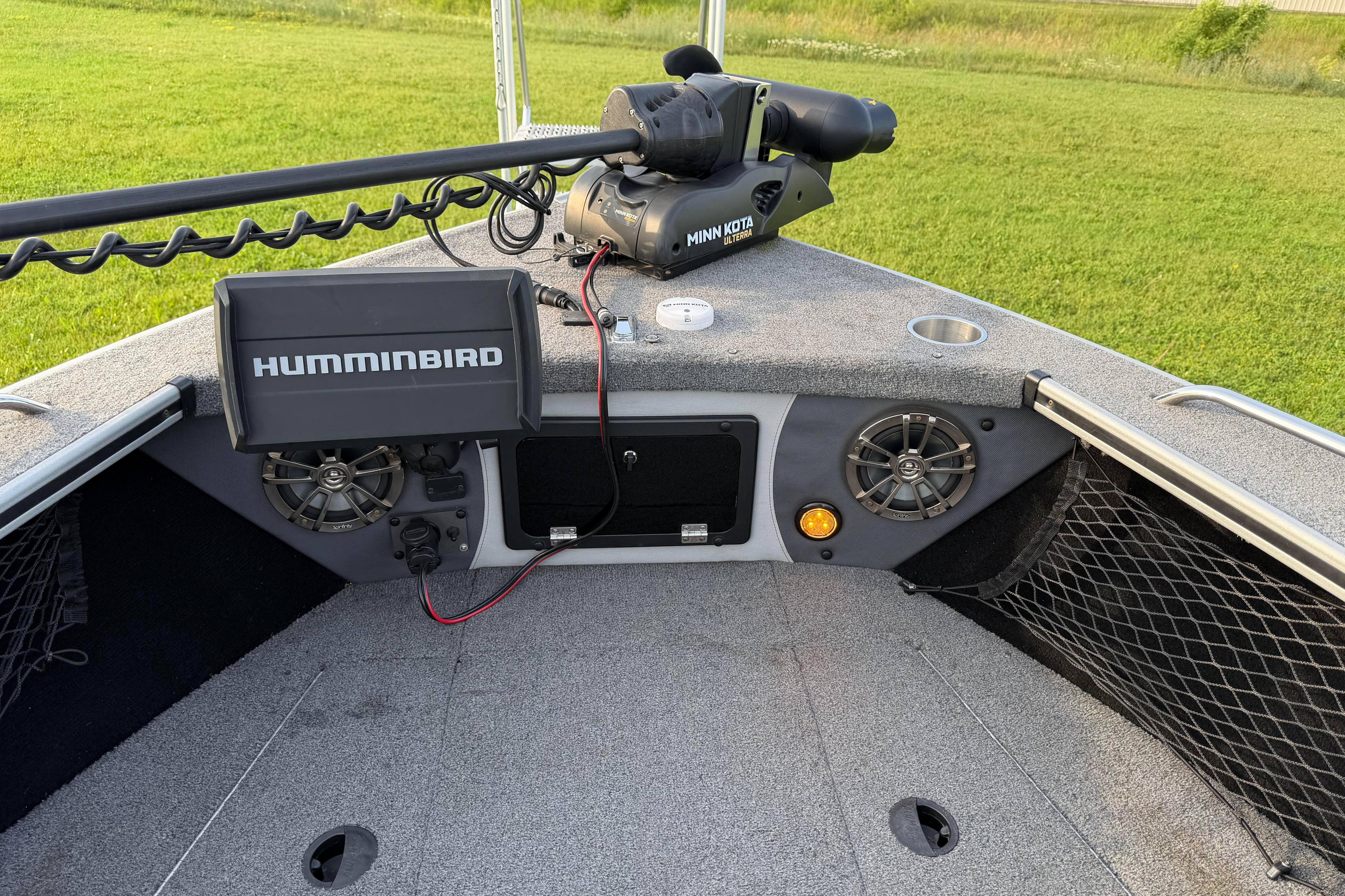 2019 Alumacraft Trophy 205 boat with Humminbird and Minn Kota equipment on deck.
