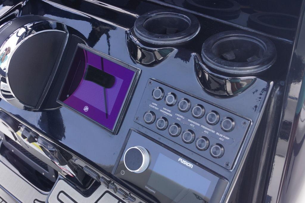Control panel of 2027 Tidewater 2500 Carolina Bay boat with modern navigation system.