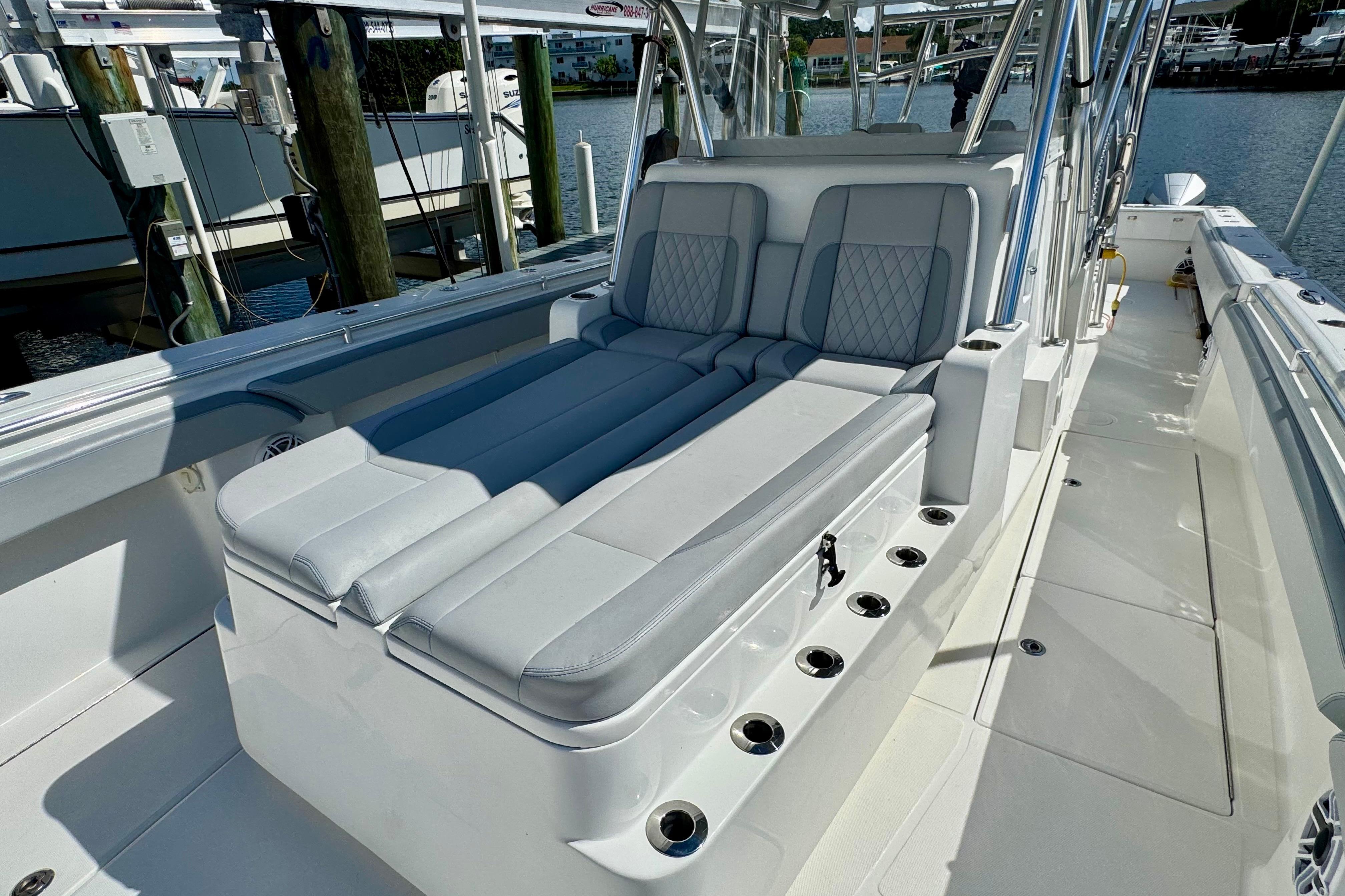 2021 SeaHunter 41 CTS boat with spacious seating and sleek design.