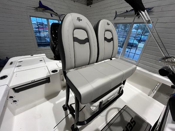 2025 Sea Pro 210 Bay boat interior with dual seats and modern design.