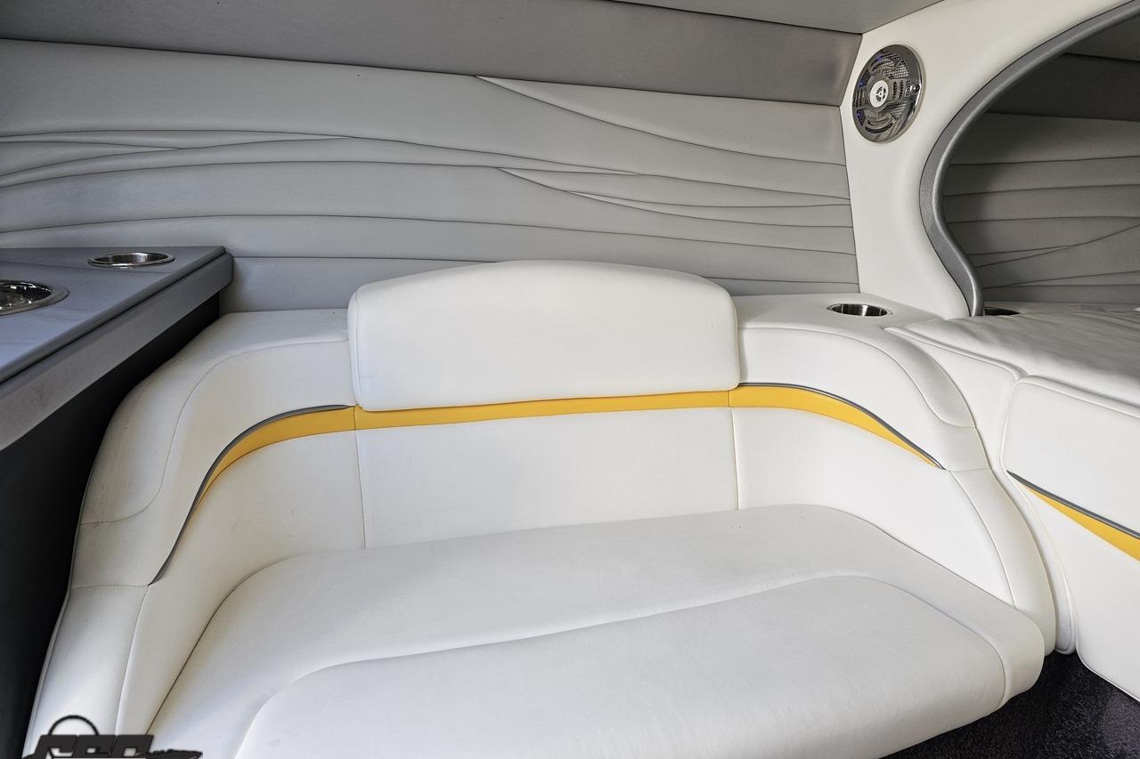 2014 Formula 292 FASTech interior with white and yellow seating, modern design.