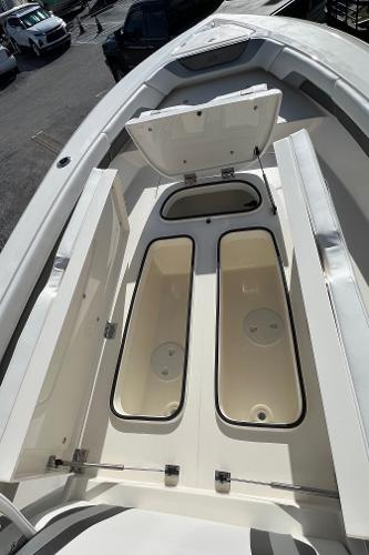 2024 ShearWater 270 SS Open Carolina boat storage compartments open.