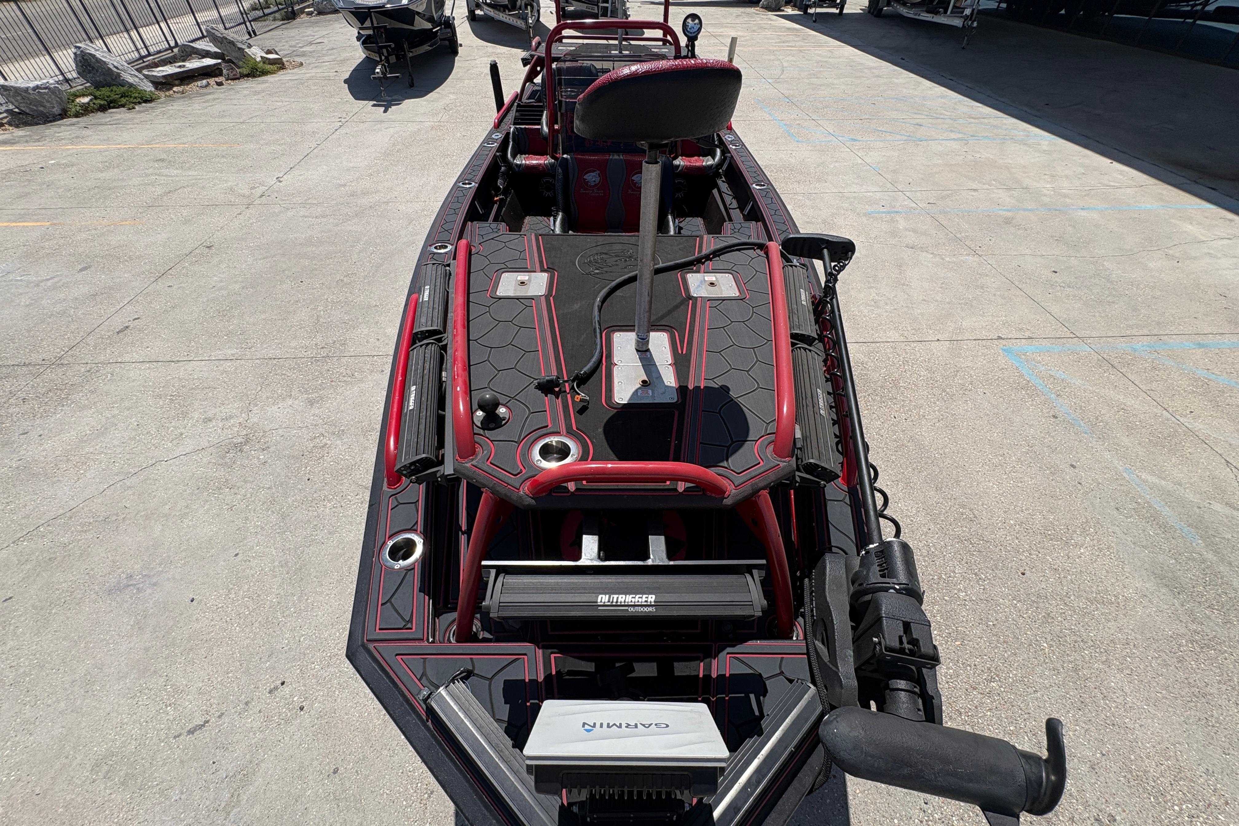 Custom 2018 Swamp Shark 24' boat with advanced navigation equipment and sleek design.