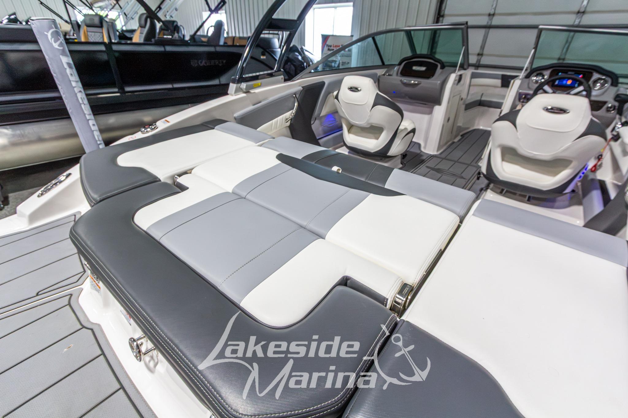 2022 Chaparral 21 SSi boat interior with luxurious seating at Lakeside Marina.
