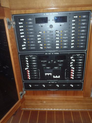Electrical control panel on a 2025 Great Harbour N40 boat.