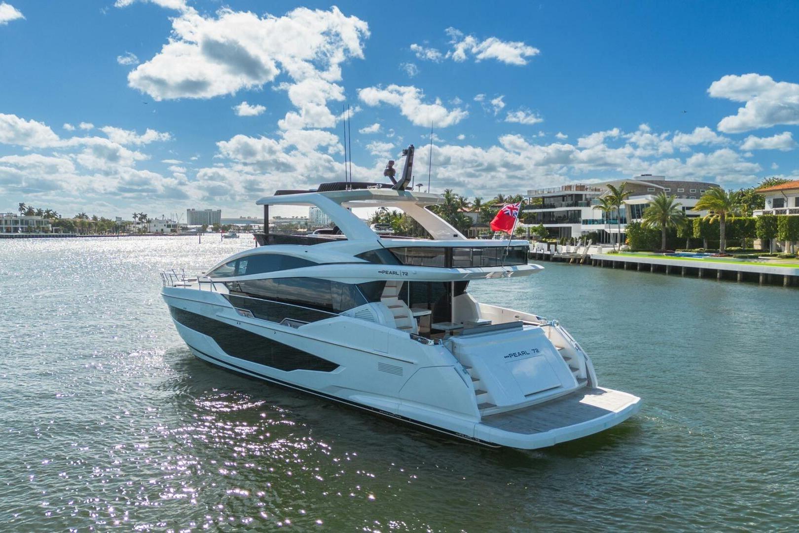 Luxury Pearl 72 yacht cruising on a sunny day, 2023 model.