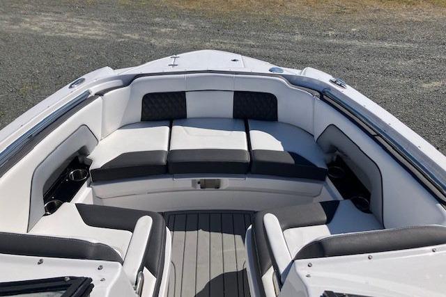 2024 Monterey M-65 boat interior with luxurious seating and modern design.