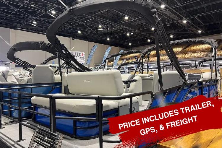 Sylvan Mirage 822 CLZ 2026 pontoon boat with trailer, GPS, and freight.