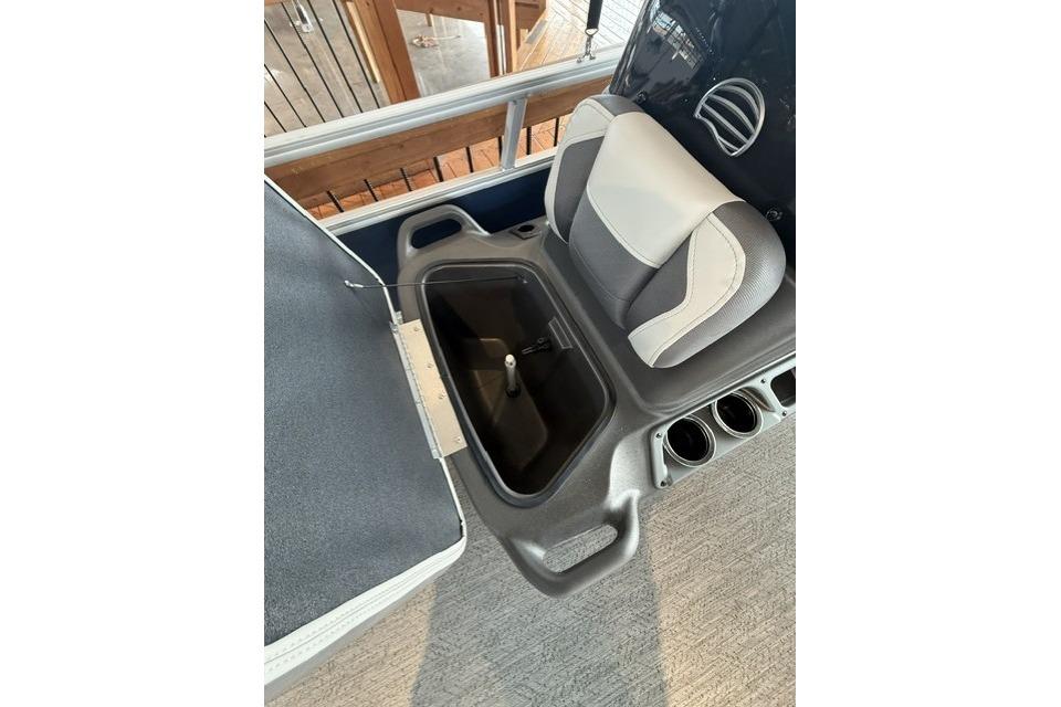 2026 Sun Tracker Bass Buggy 16 XL Select interior with storage compartment and seating.
