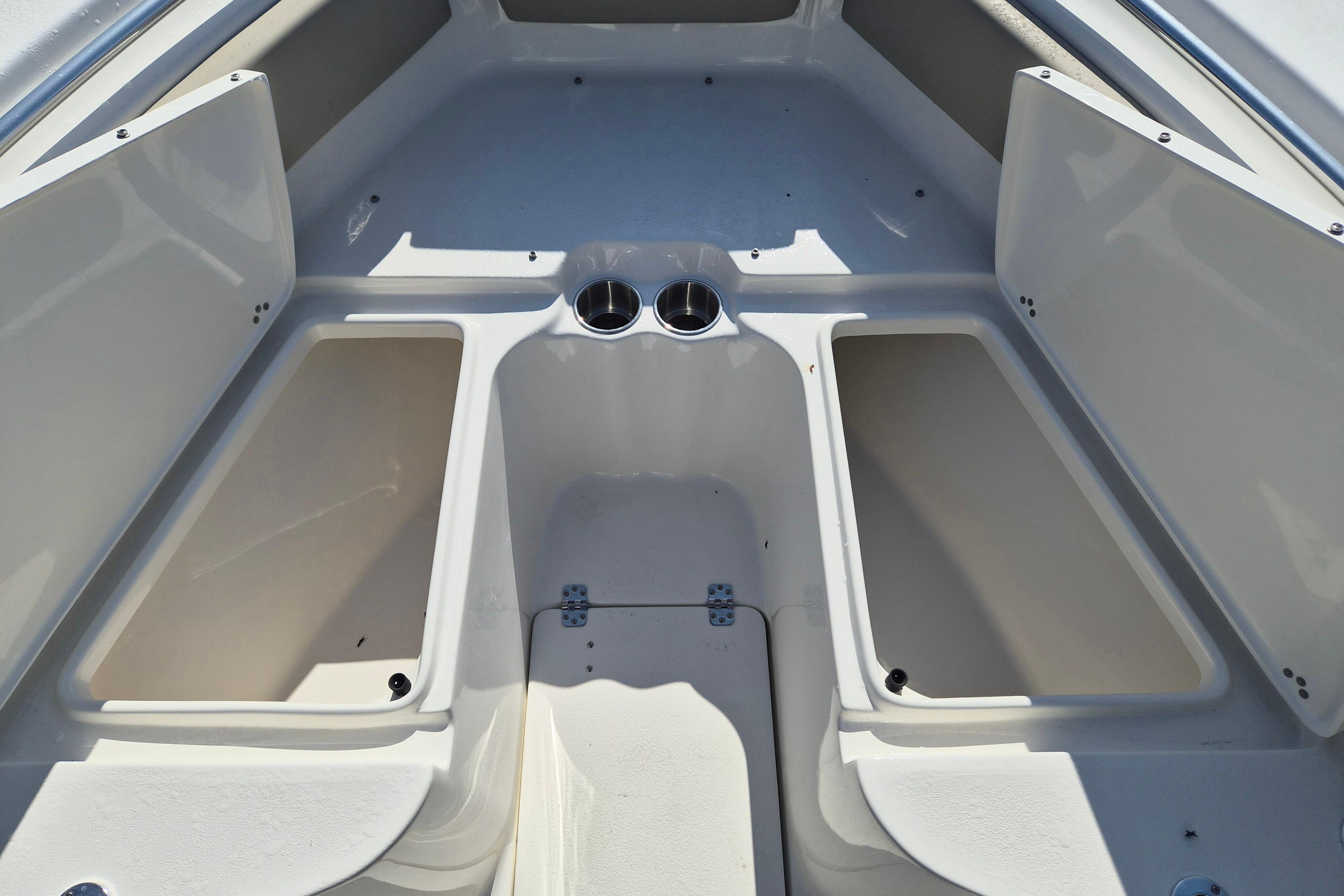 Interior view of 2026 Key West 239 FS boat storage compartments.