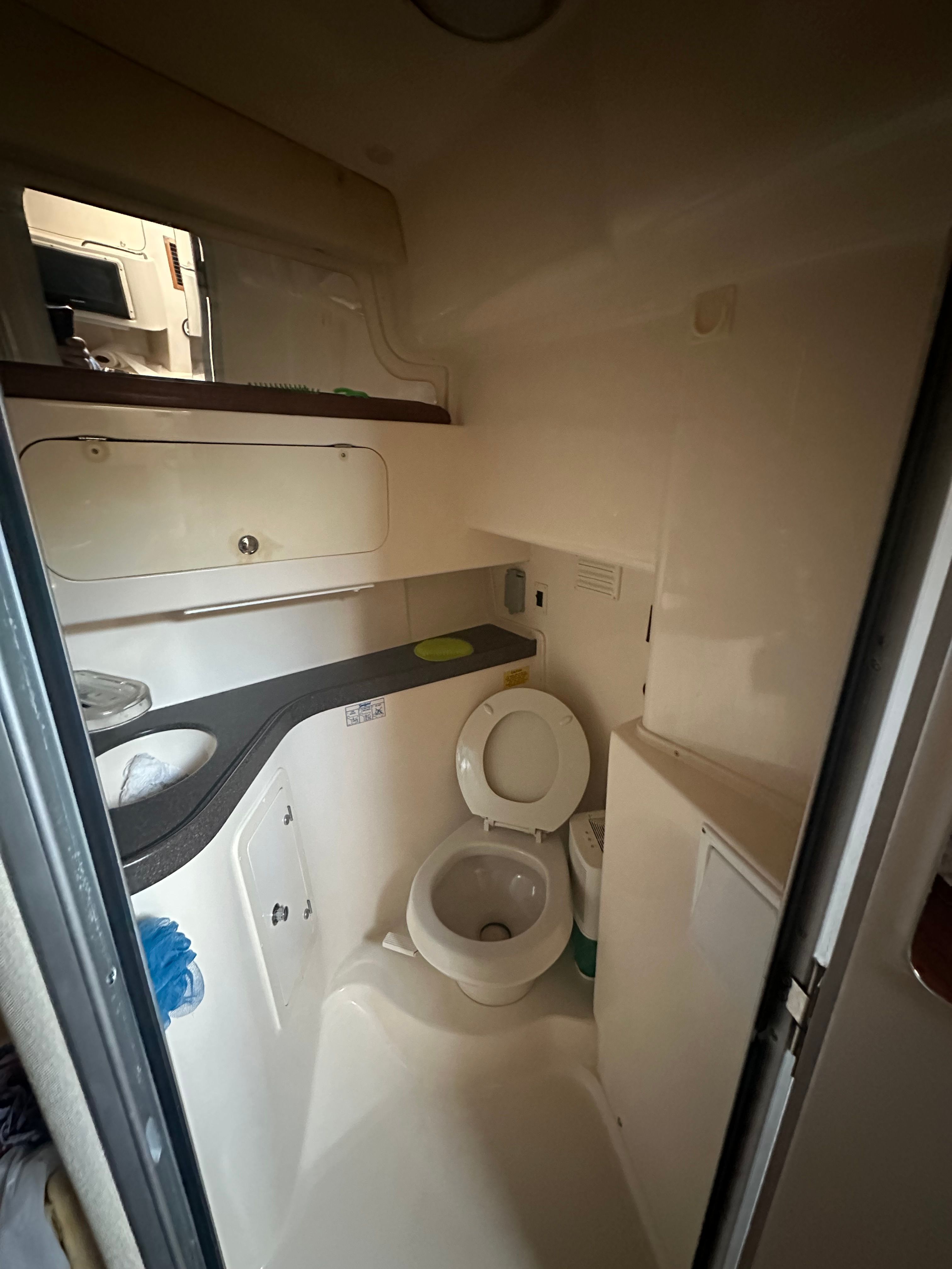 Bathroom in a Grady-White Express 330 yacht.