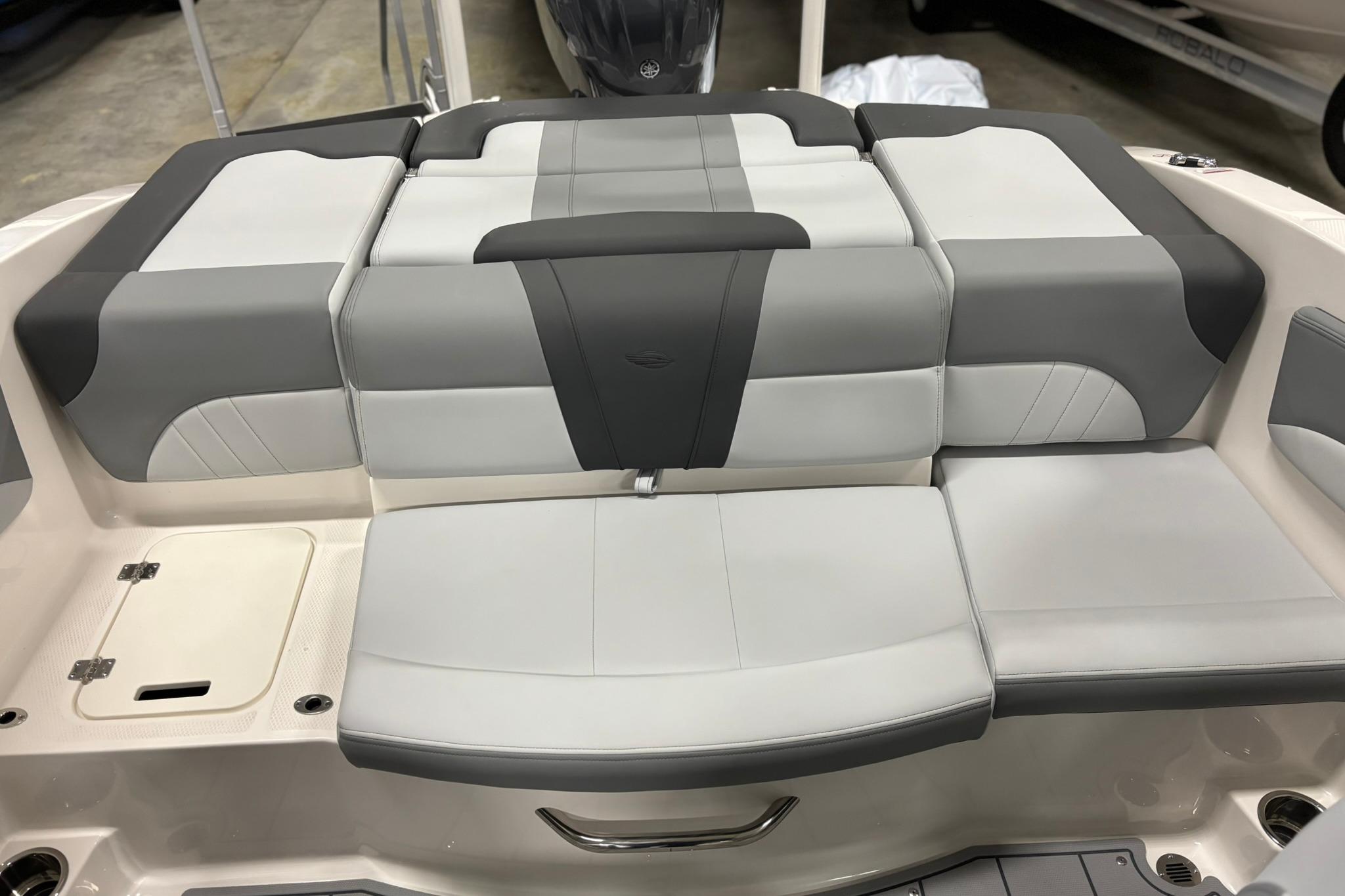 2026 Chaparral 21 SSi OB boat interior with gray and white seating.