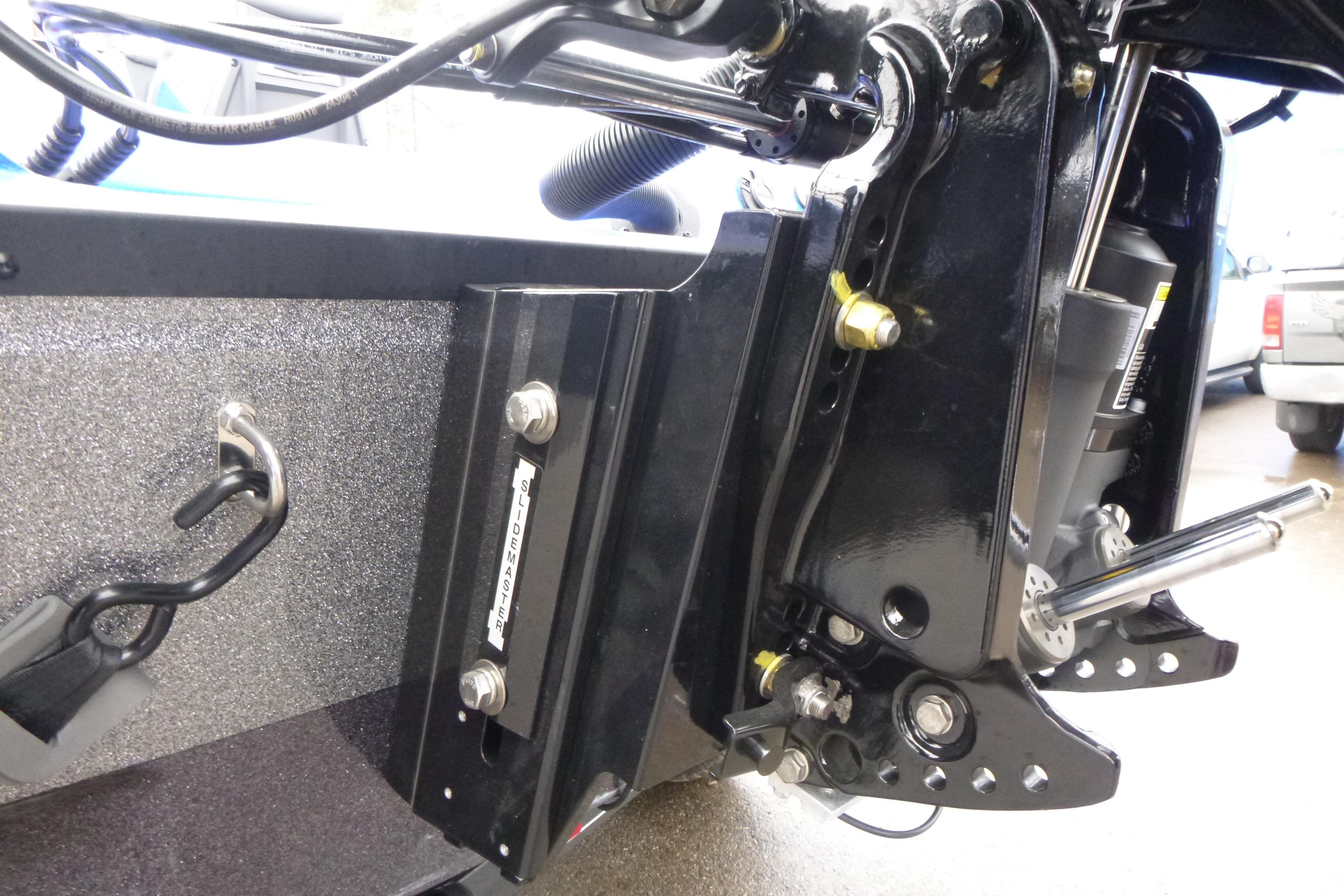 Close-up of 2026 Ranger 620FS Cup Equipped boat's hydraulic system and mounting hardware.