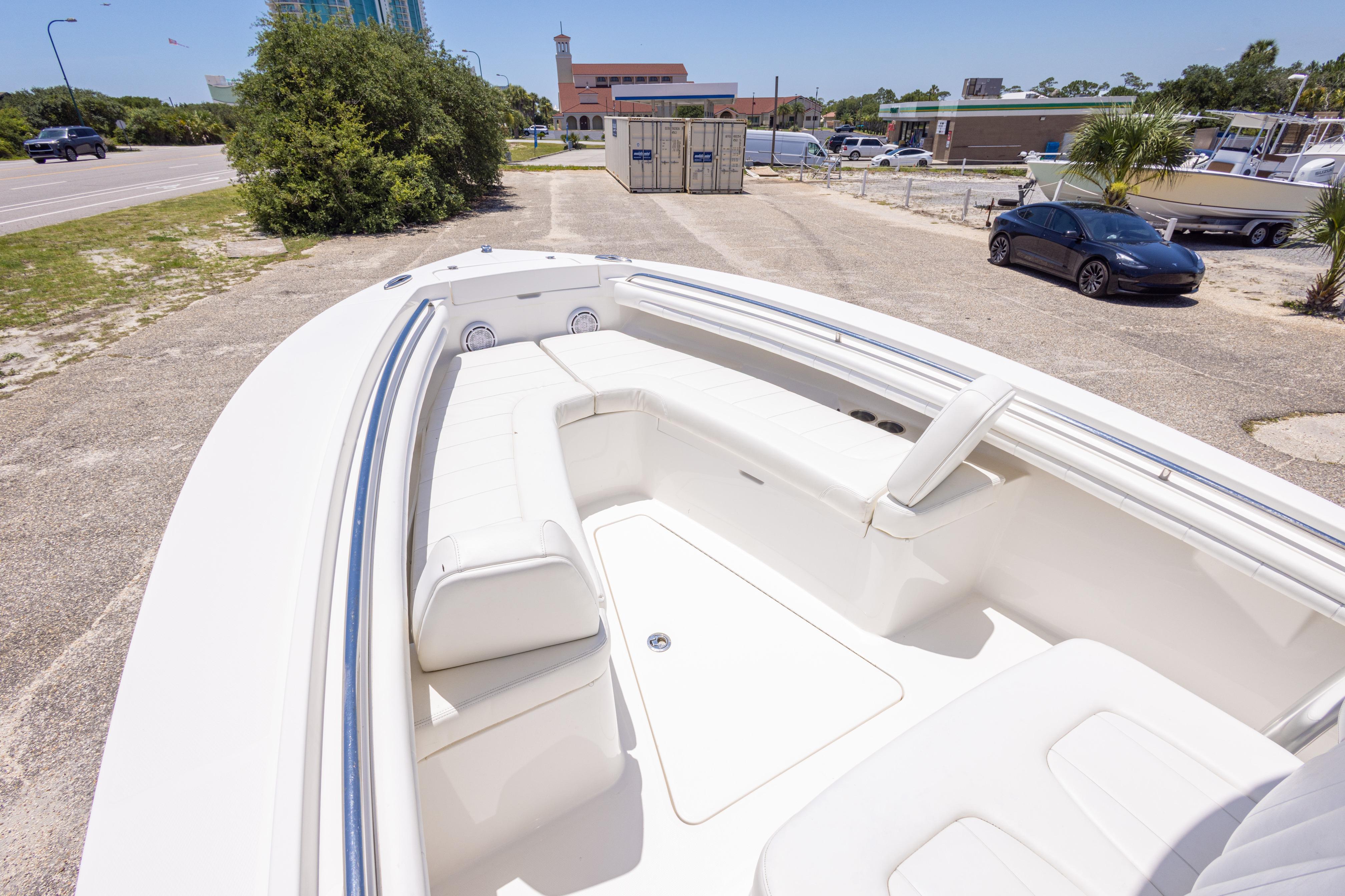 2019 Regulator 23 Center Console boat with spacious seating, parked outdoors.