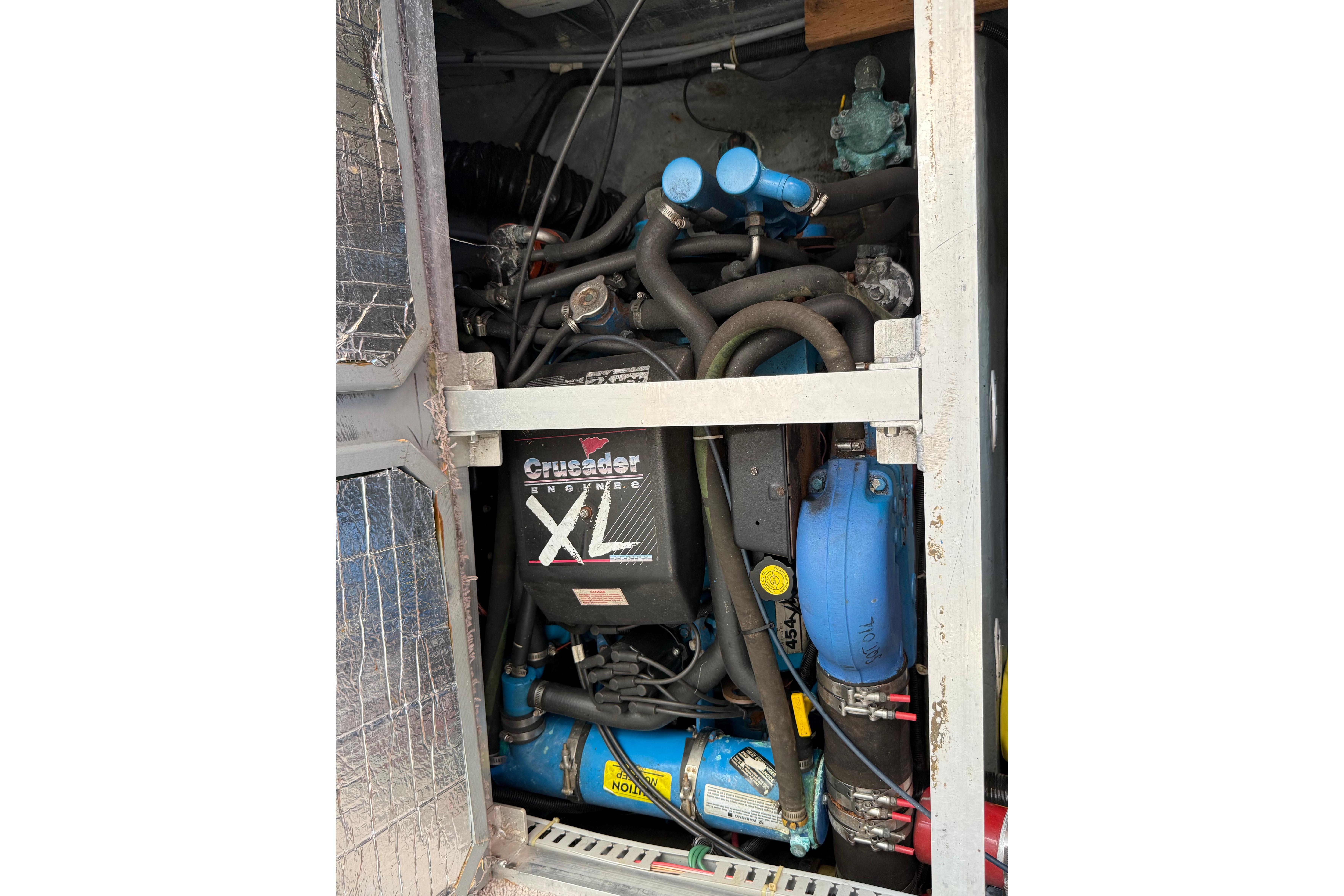 Engine compartment of a 1995 Carver 370 Voyager with Crusader XL engine.