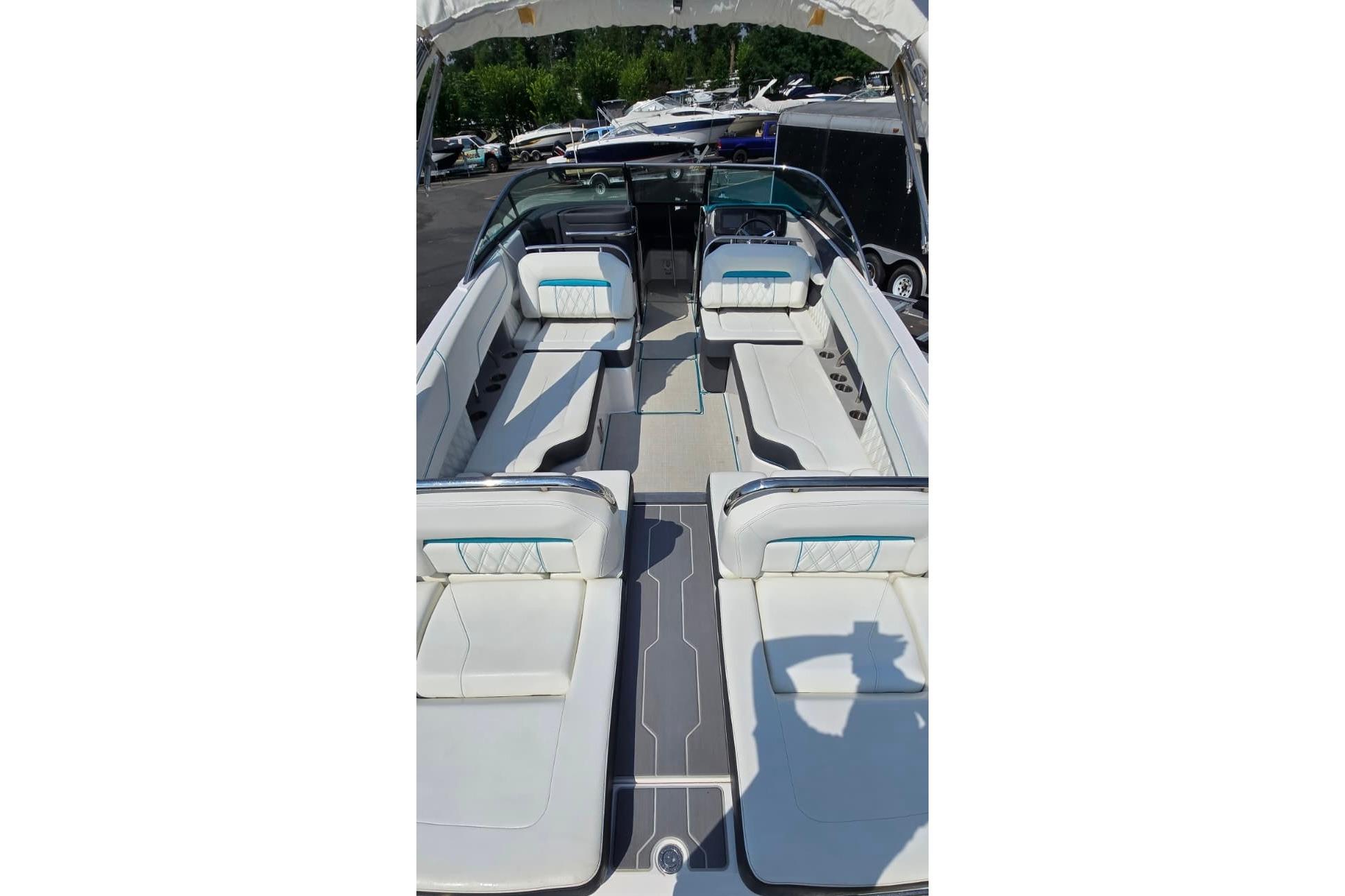 2020 Regal LS6 boat interior with white seating and modern design.
