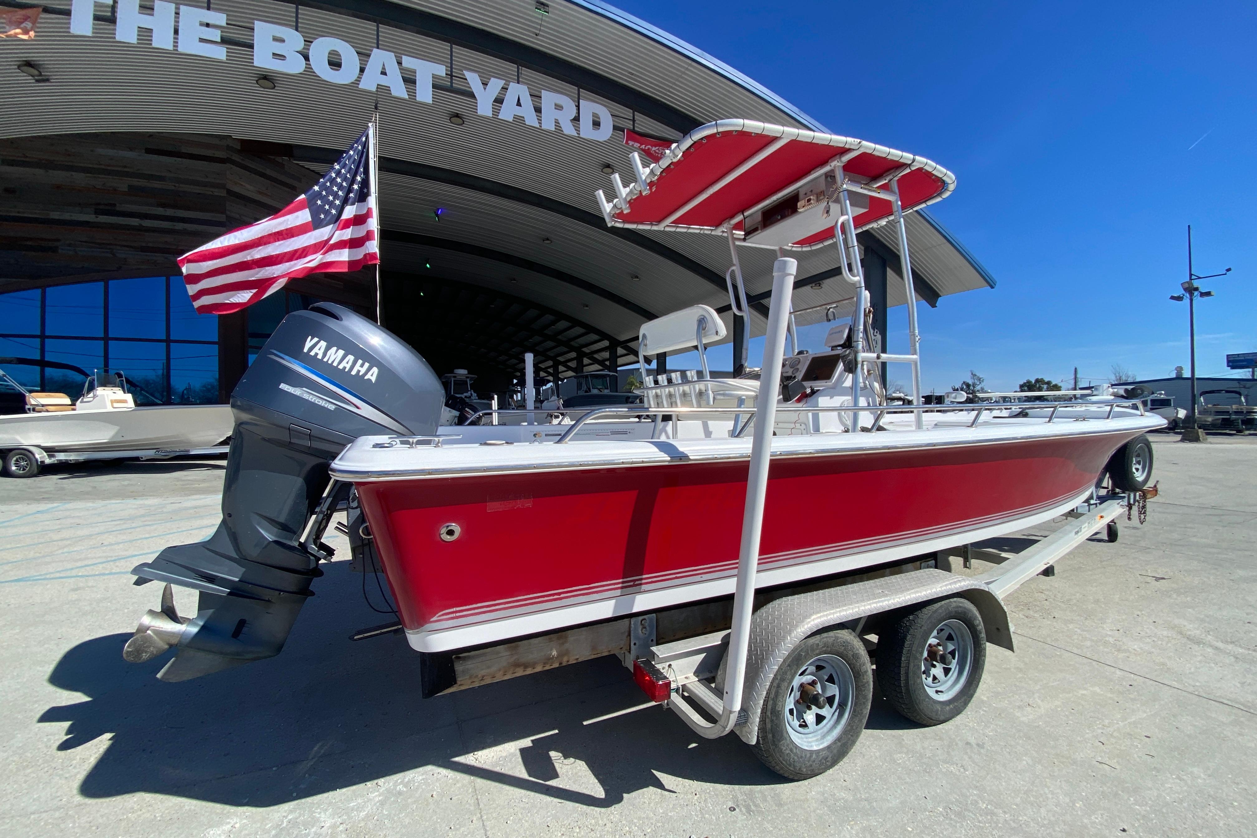2005 Sea Pro SV2400CC Bay Boat with Yamaha motor on trailer, displayed at The Boat Yard.