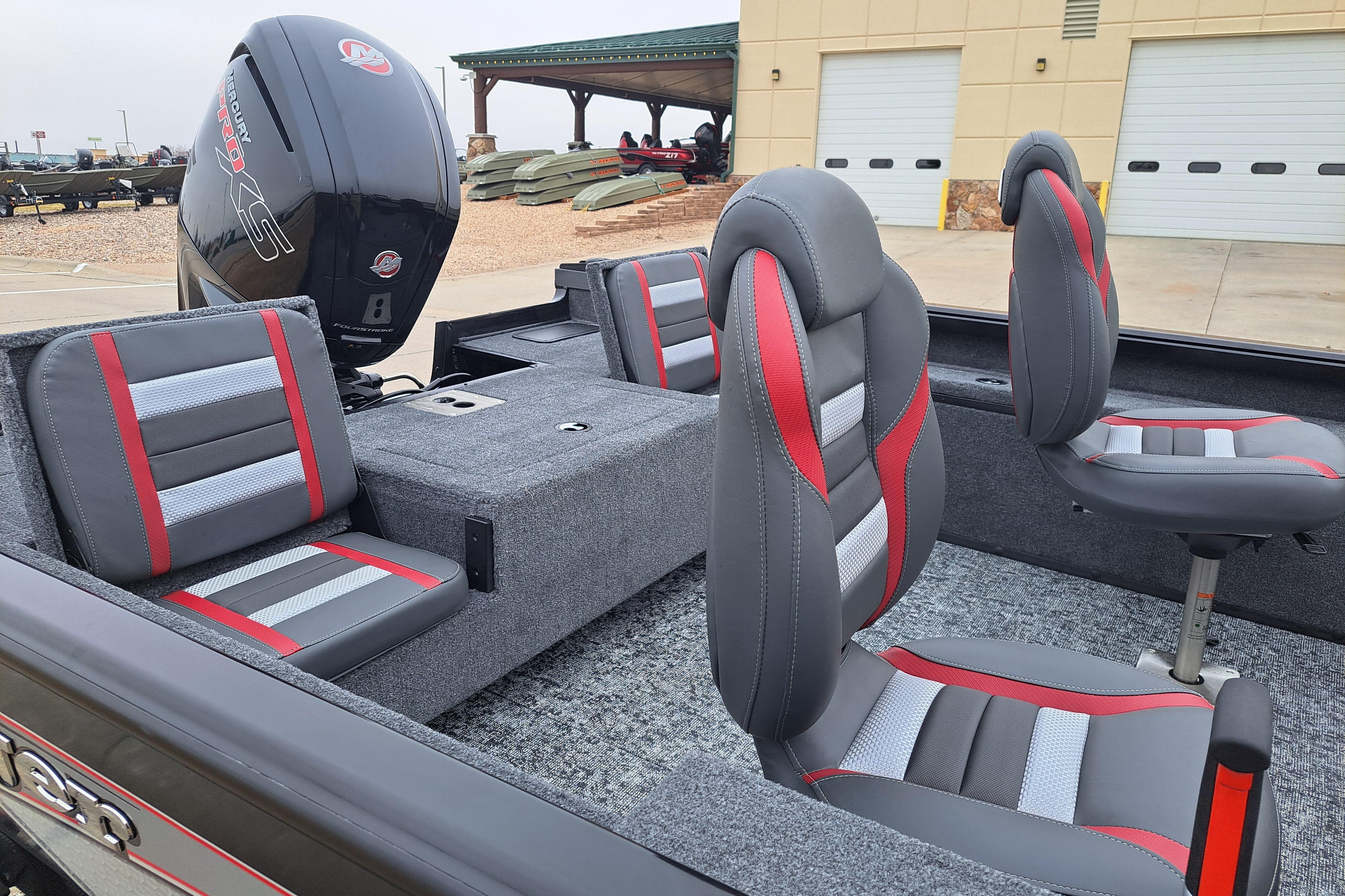 2026 Ranger VS1782SC Reata boat interior with gray and red seating, Mercury Pro XS engine.