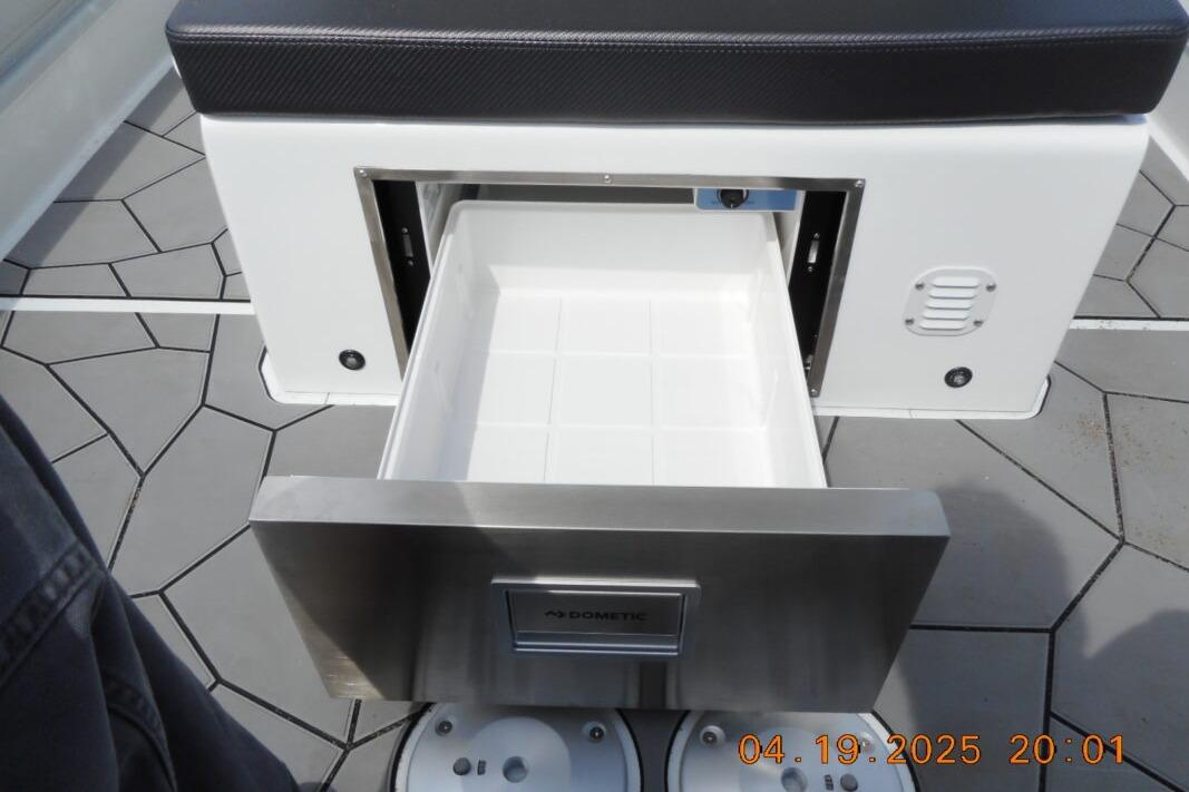 Highfield Sport 760 boat with open storage compartment, 2025 model.