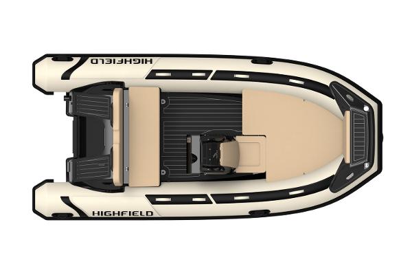 Manufacturer Provided Image: 2025 Highfield Sport 420 boat, top view, beige and black design.