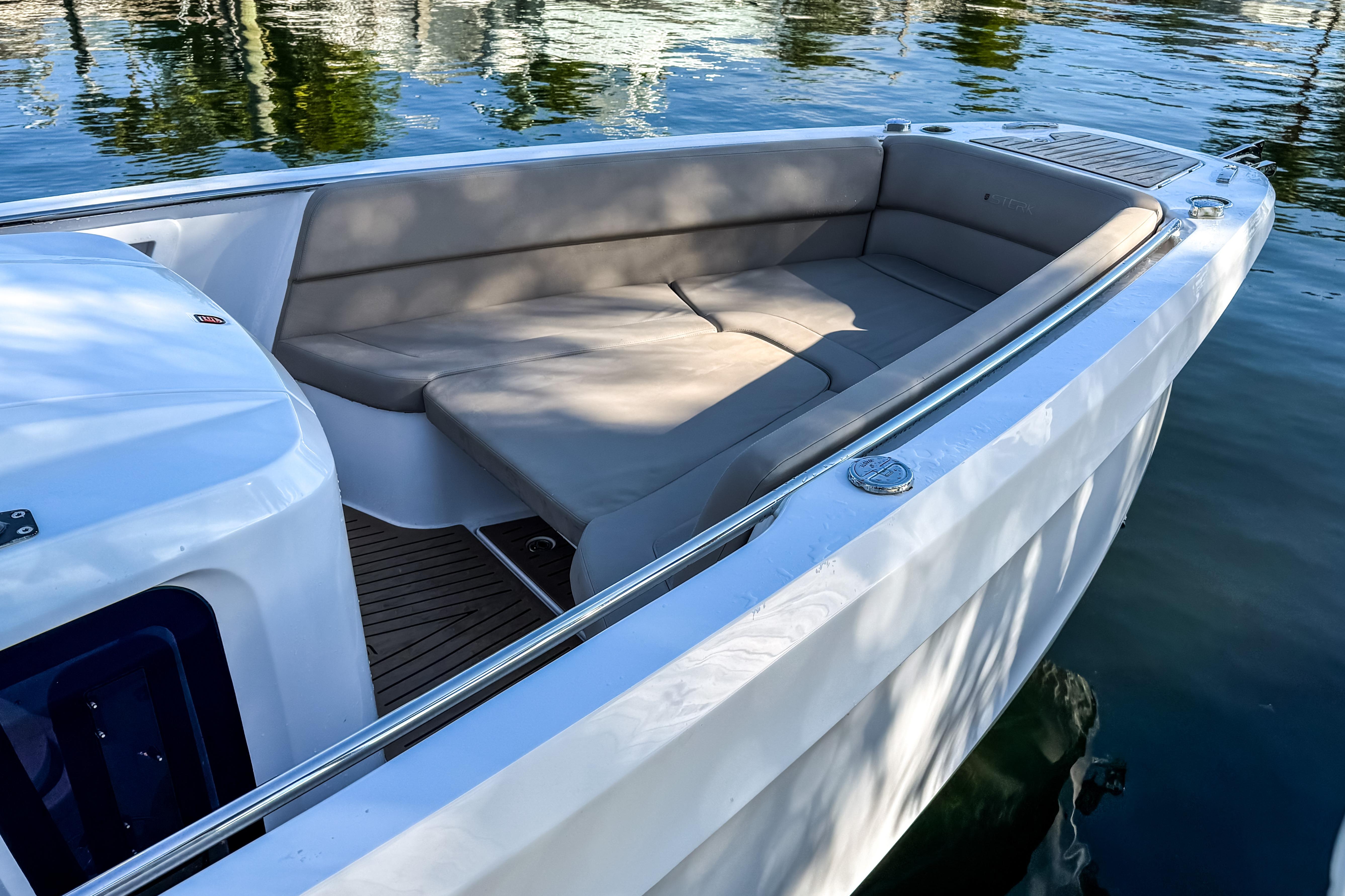Luxurious STERK 31 boat, 2025 model, featuring comfortable seating.
