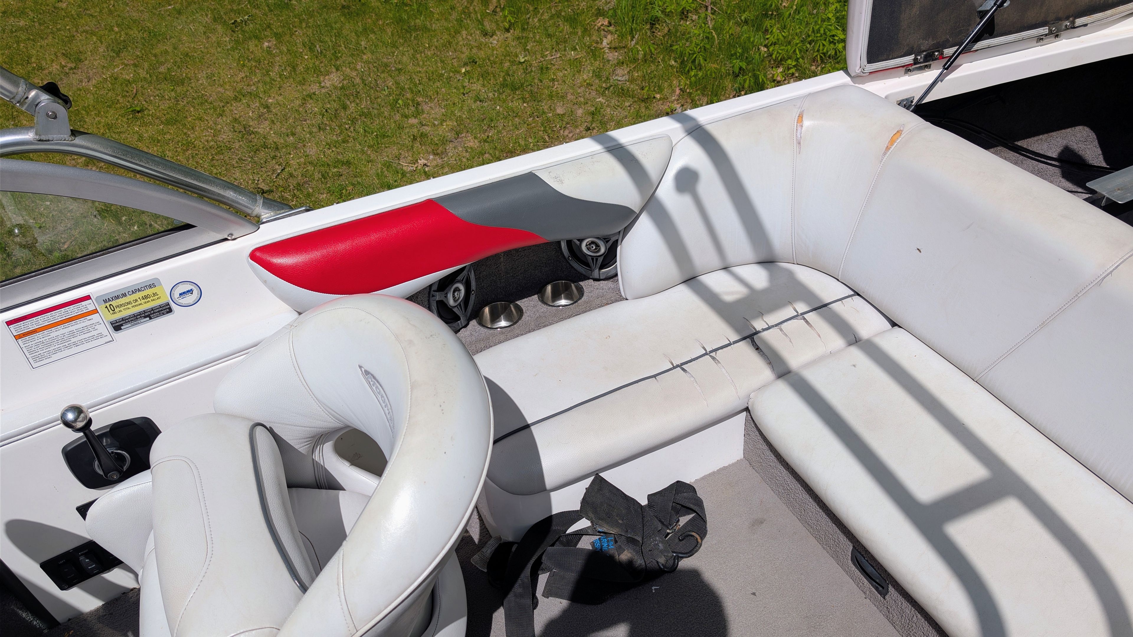 Interior of a 2007 Moomba Outback V boat with white seating.