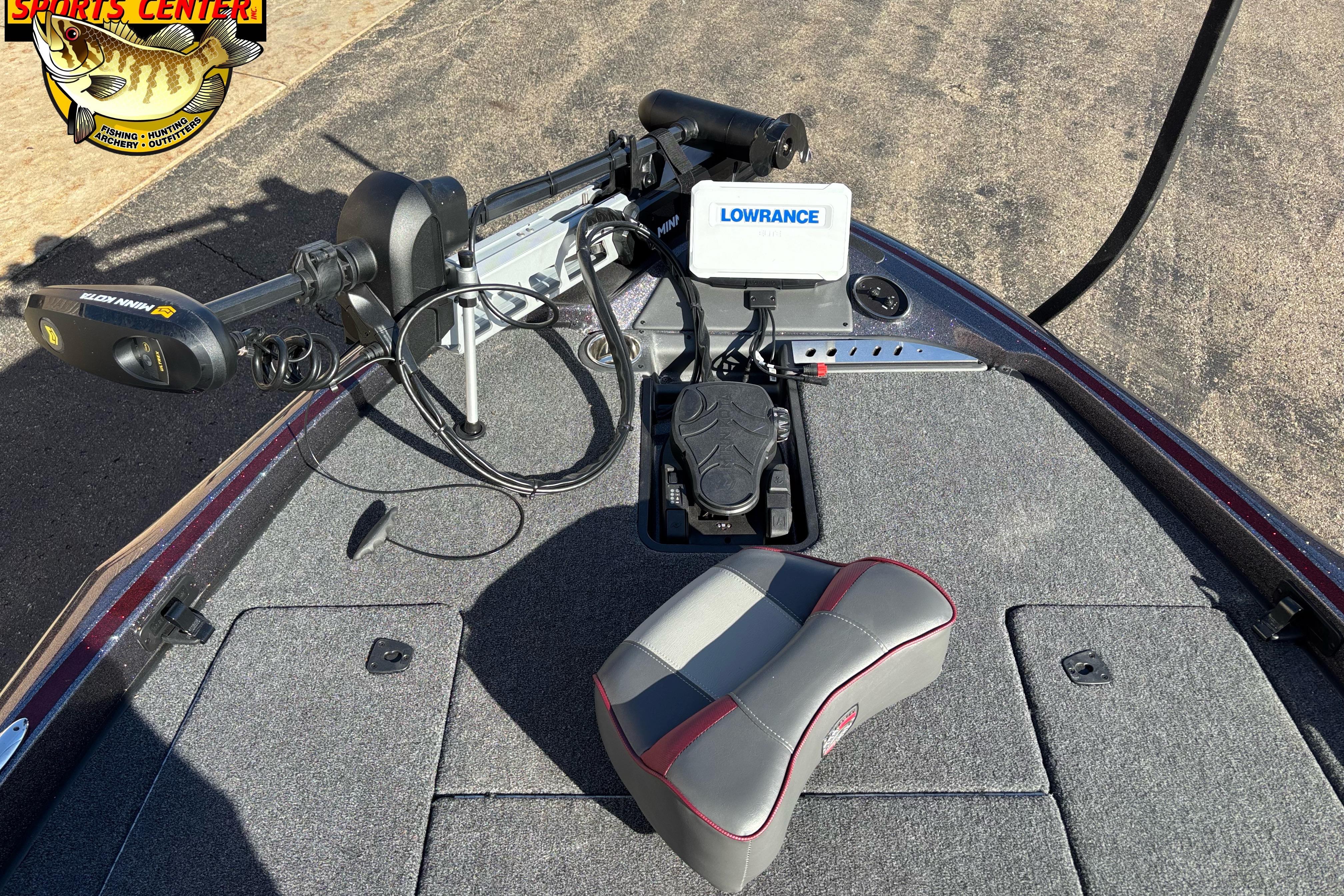 2025 Triton 18 TrX boat deck with Lowrance electronics and Minn Kota trolling motor.