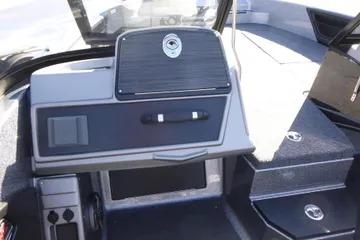 2026 Ranger 2080MS boat interior with modern dashboard and storage compartments.