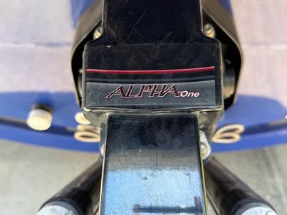 Close-up of Alpha One drive on a 2011 Tahoe 216 WT boat.