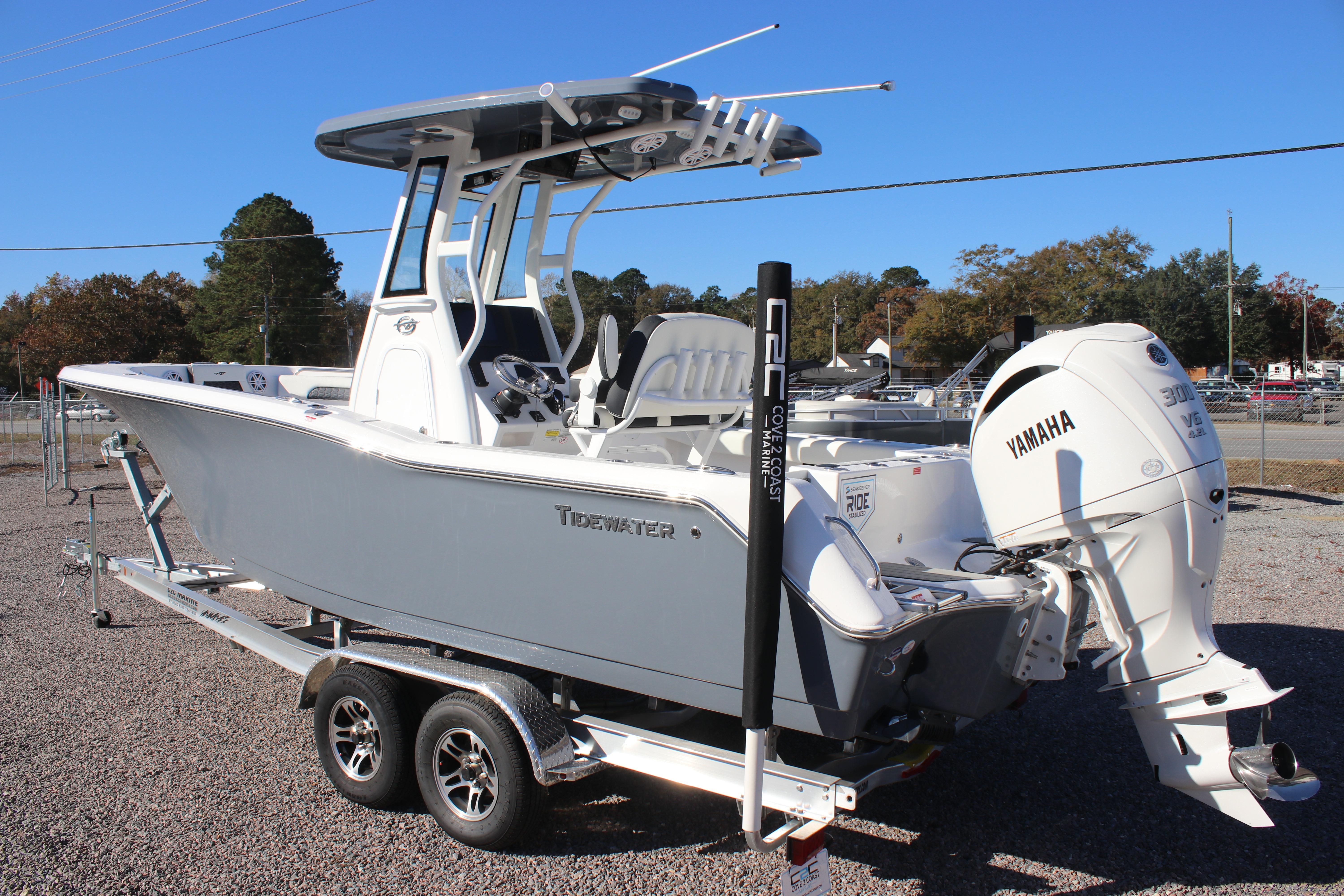 2026 Tidewater 232 CC Adventure boat with Yamaha engine on trailer.