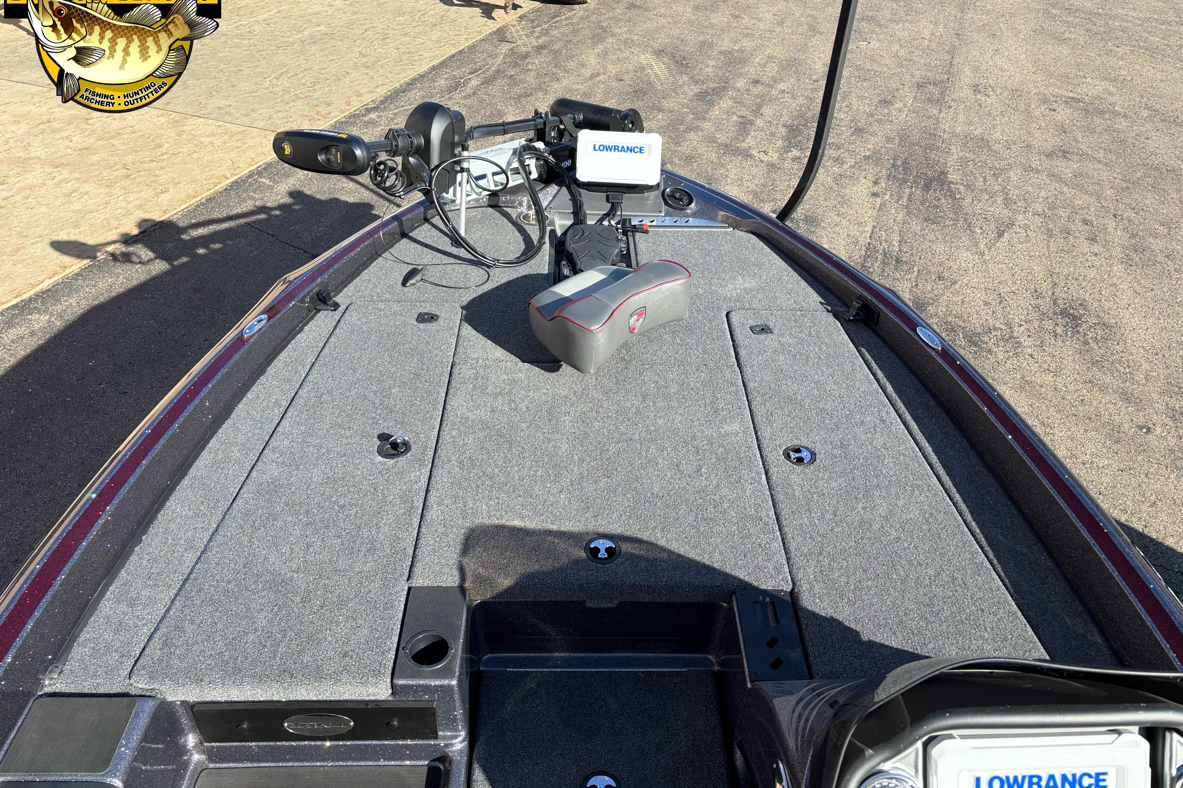 2025 Triton 18 TrX boat deck with Lowrance electronics and trolling motor.