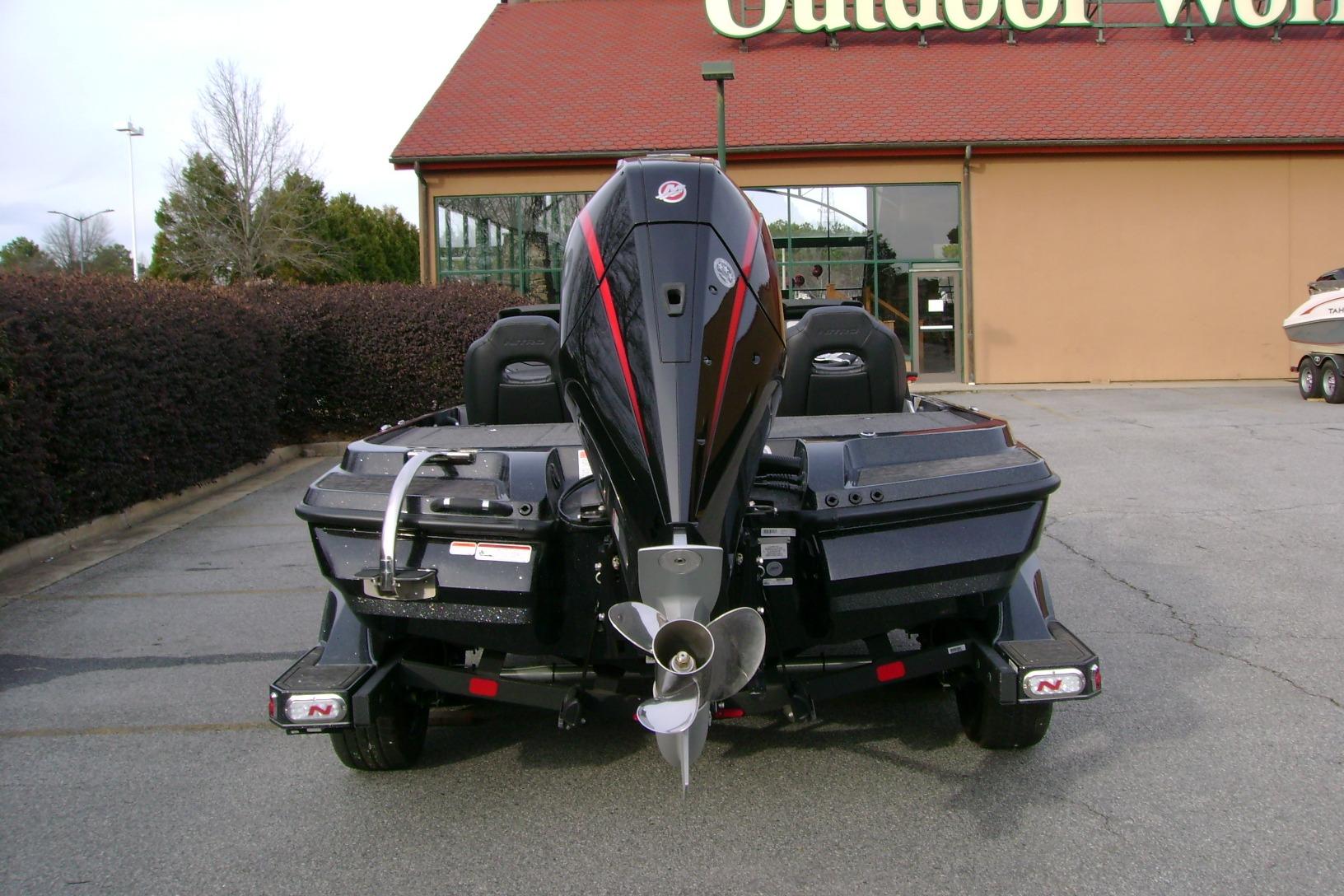 2026 Nitro Z20 XL Pro boat displayed outside Outdoor World store.