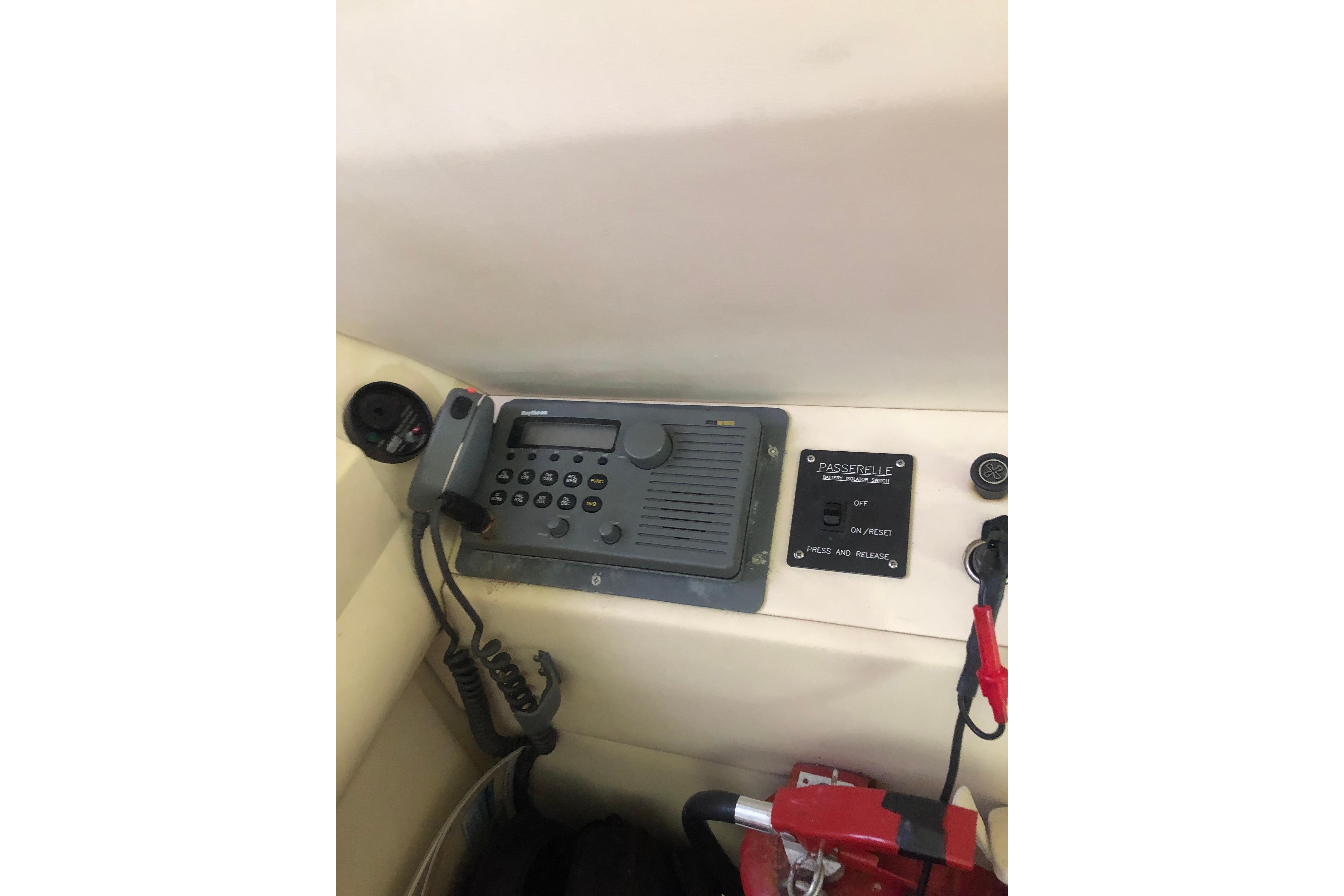 Control panel on 2002 Birchwood Challenger 460 Flybridge with communication equipment.