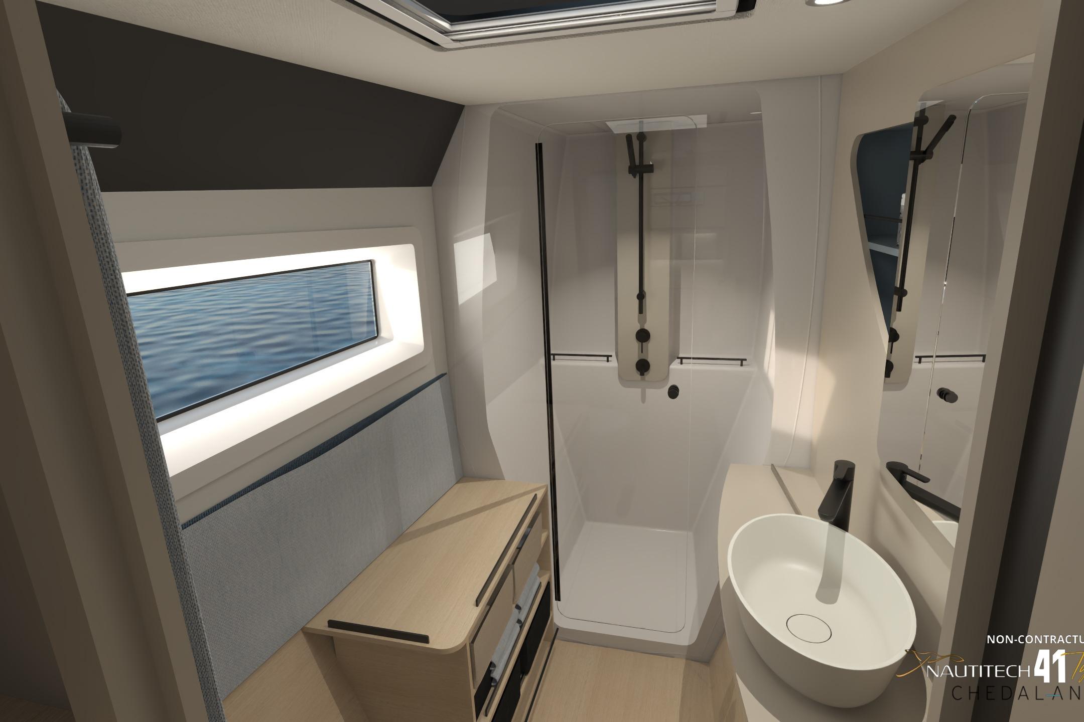 Modern bathroom in Nautitech 41 Type S, year 2026.