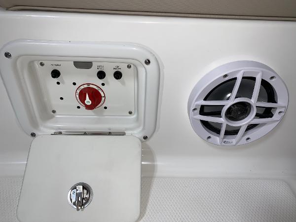 2026 Robalo 226 Cayman boat control panel and speaker detail.
