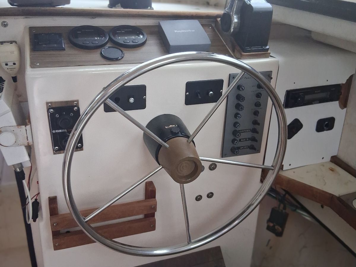 Steering console of a 1987 Parker Sou'wester boat.