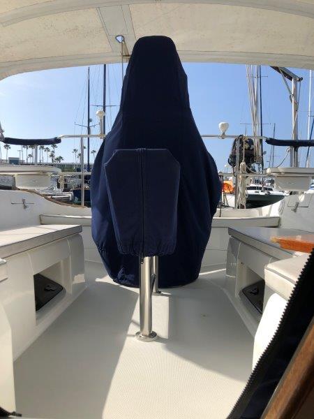 2007 Catalina MkII sailboat cockpit with covered helm station.