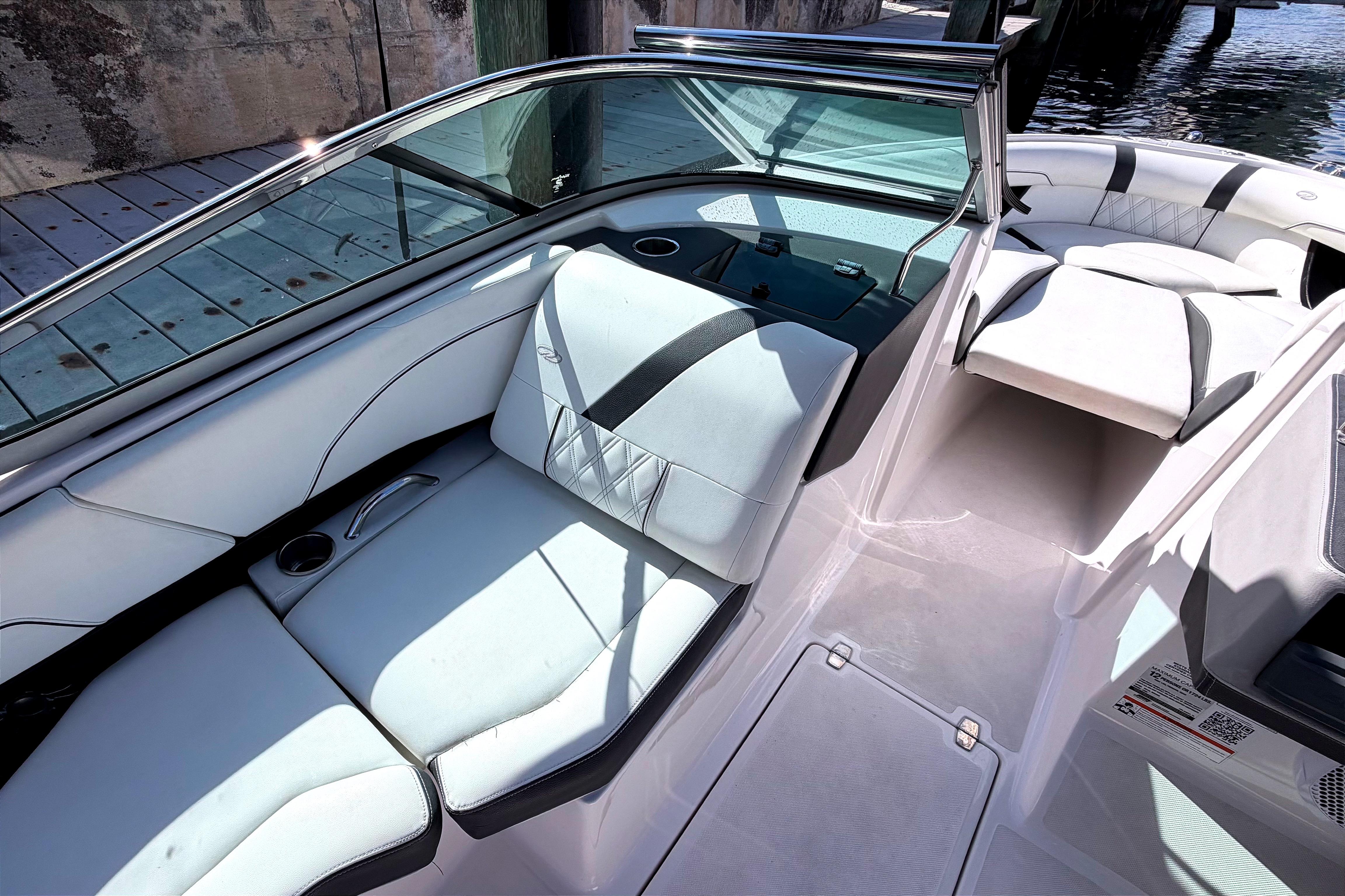 2020 Regal 2300 Bowrider interior with white seating and sleek design.