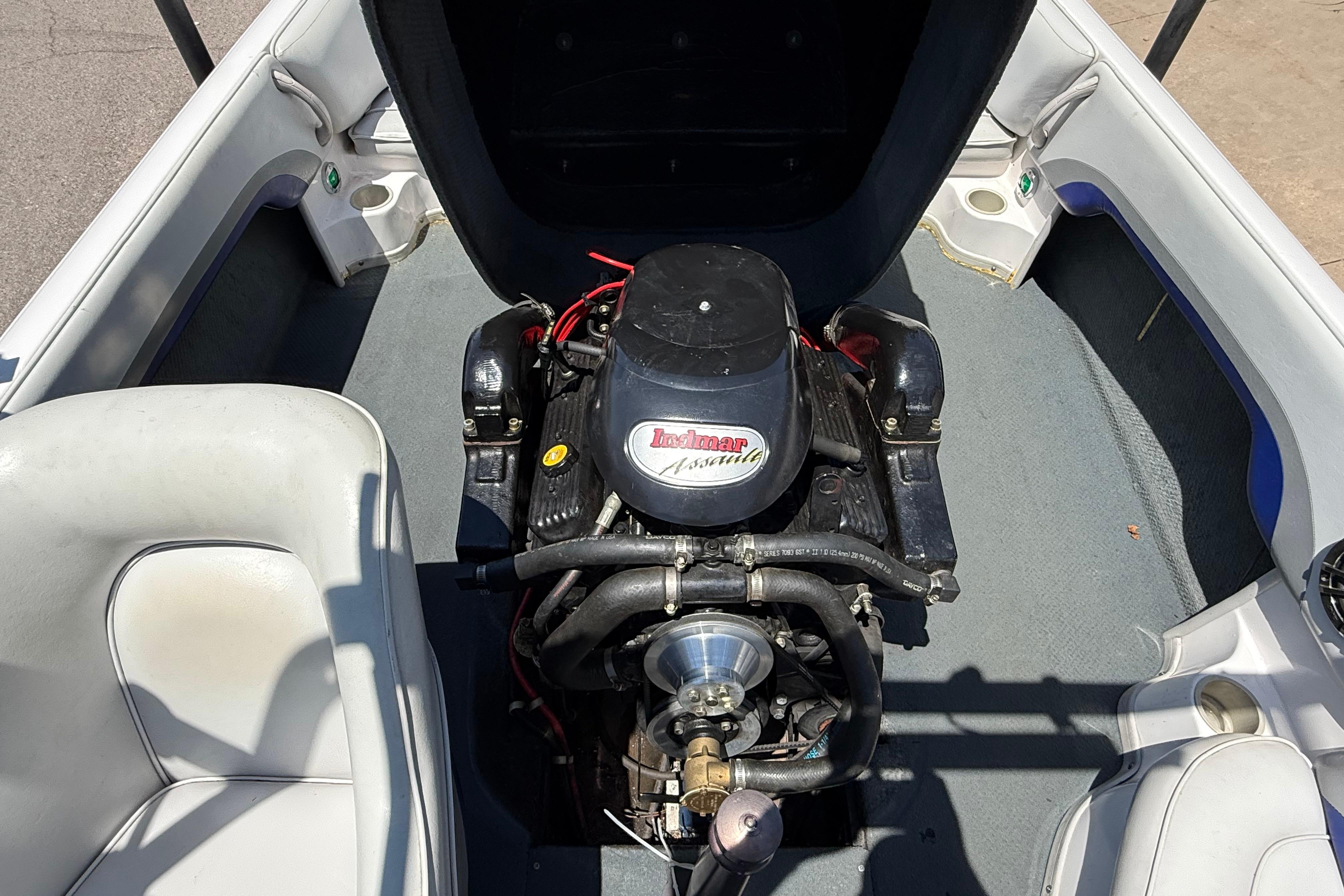 2001 Moomba Outback boat engine compartment with Indmar Assault engine.