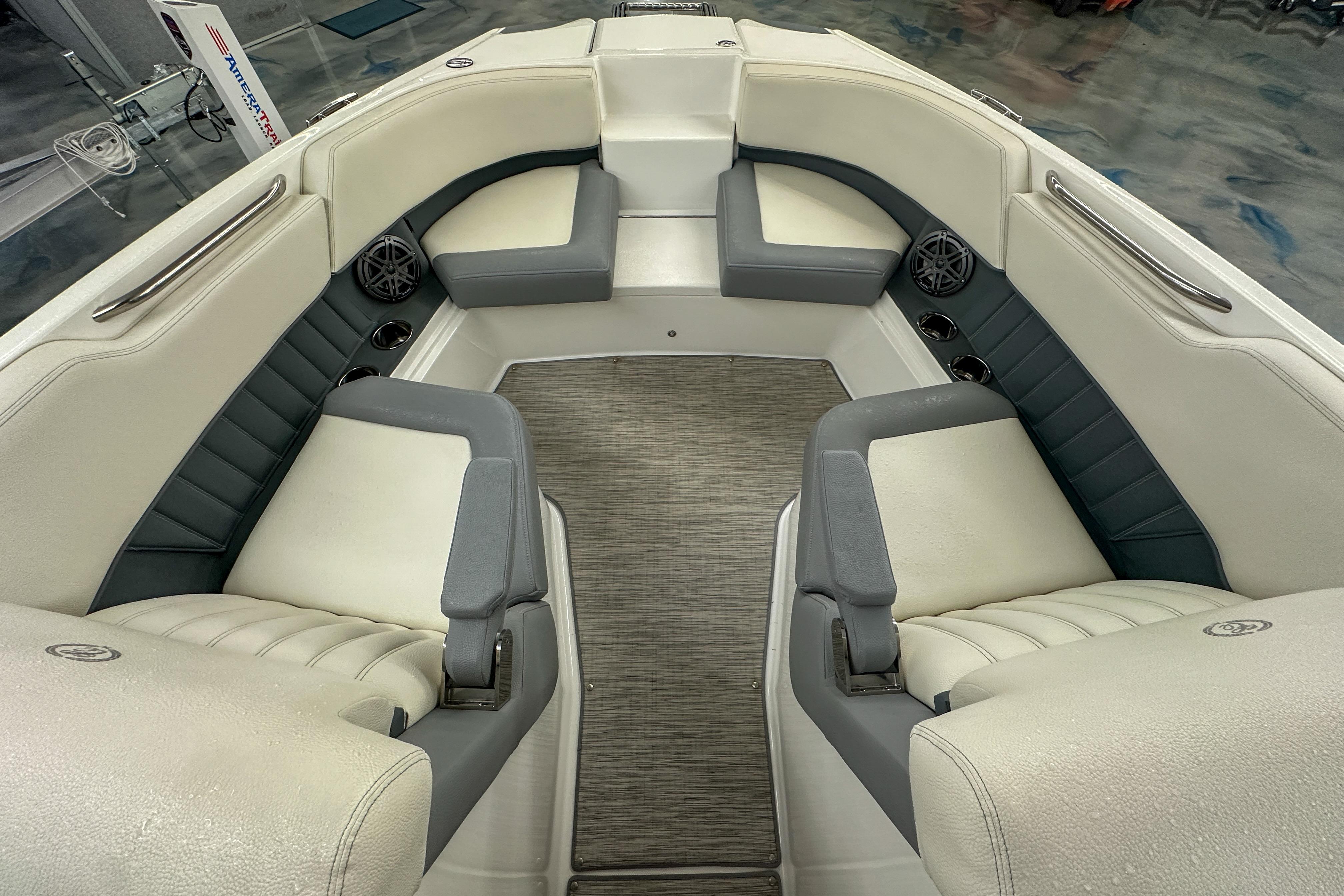 2022 Cobalt 25SC boat interior with luxurious seating and modern design.