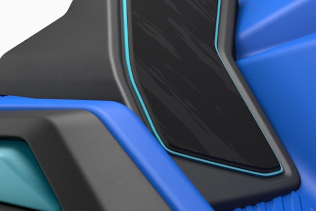 Close-up of 2026 Yamaha WaveRunner JetBlaster PRO 3-Up, featuring sleek blue and black design.