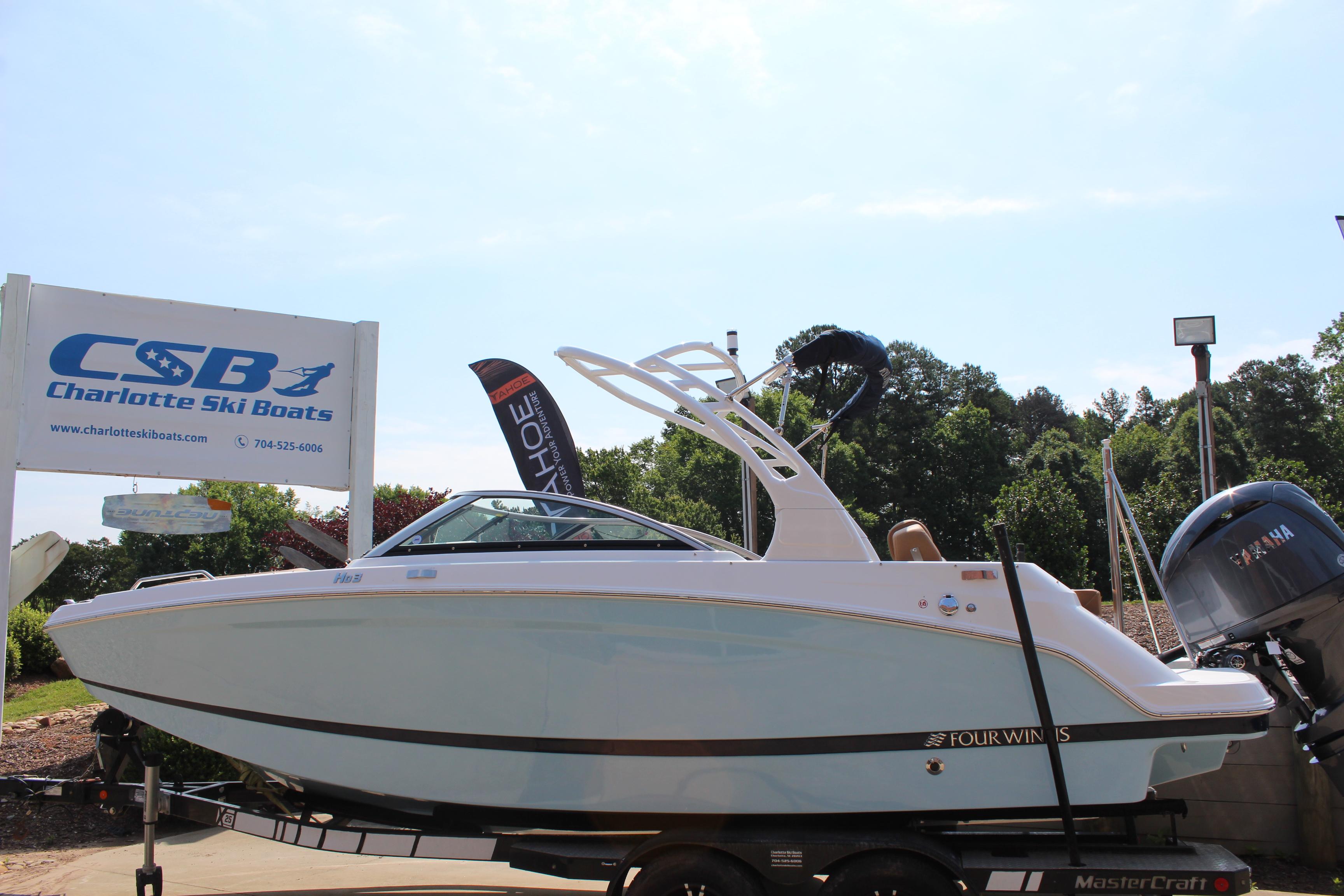 2025 Four Winns HD3 OB boat displayed at Charlotte Ski Boats dealership.