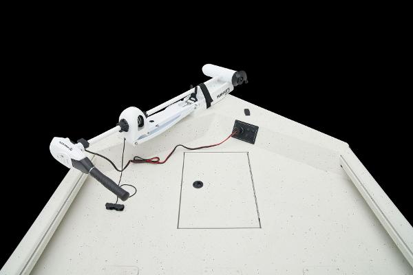 Manufacturer Provided Image: Manufacturer Provided Image: 2025 Ranger RB210 boat deck with mounted trolling motor.