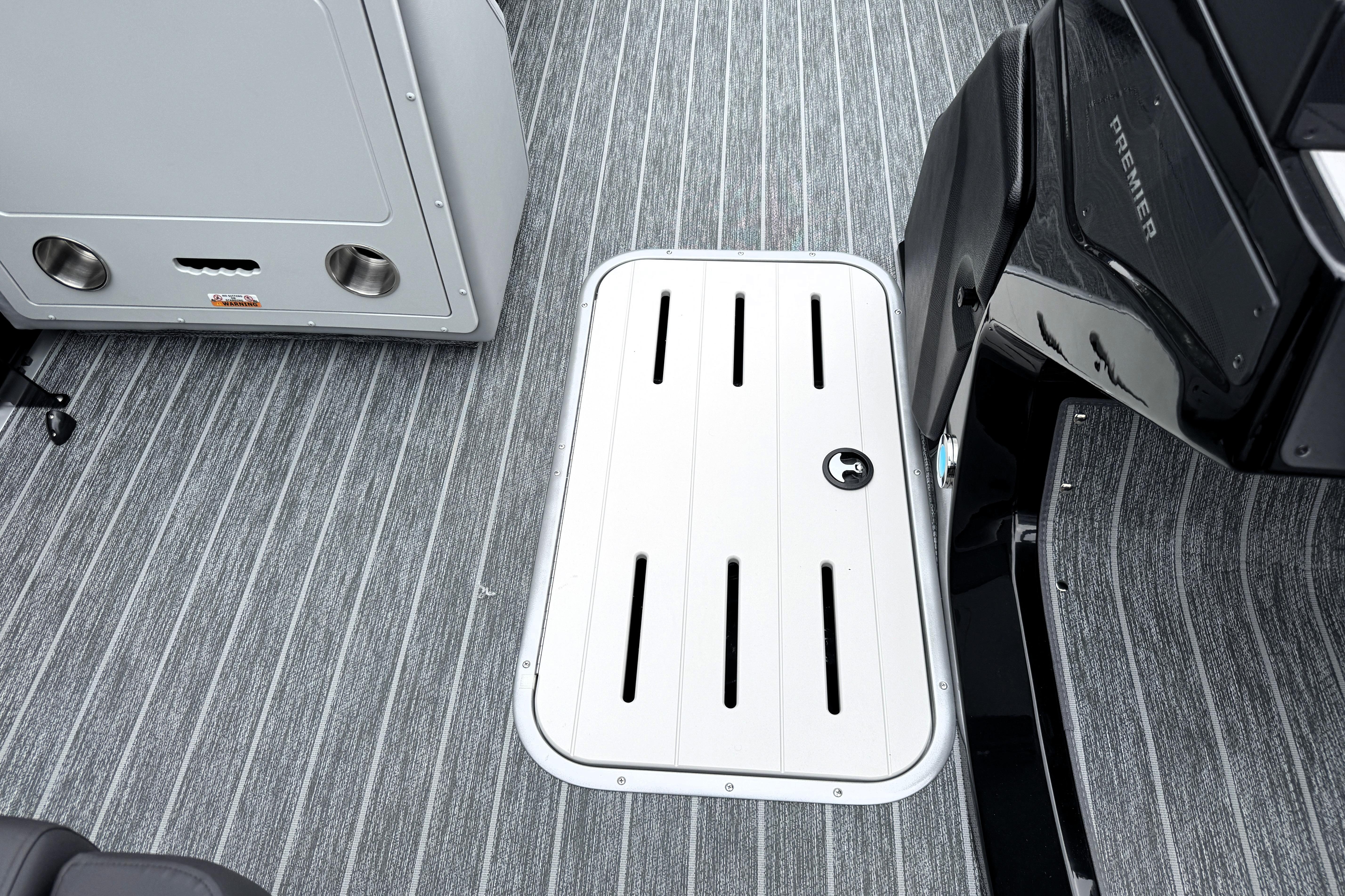 2026 Premier 230 Solaris RS boat interior with sleek flooring and modern design elements.
