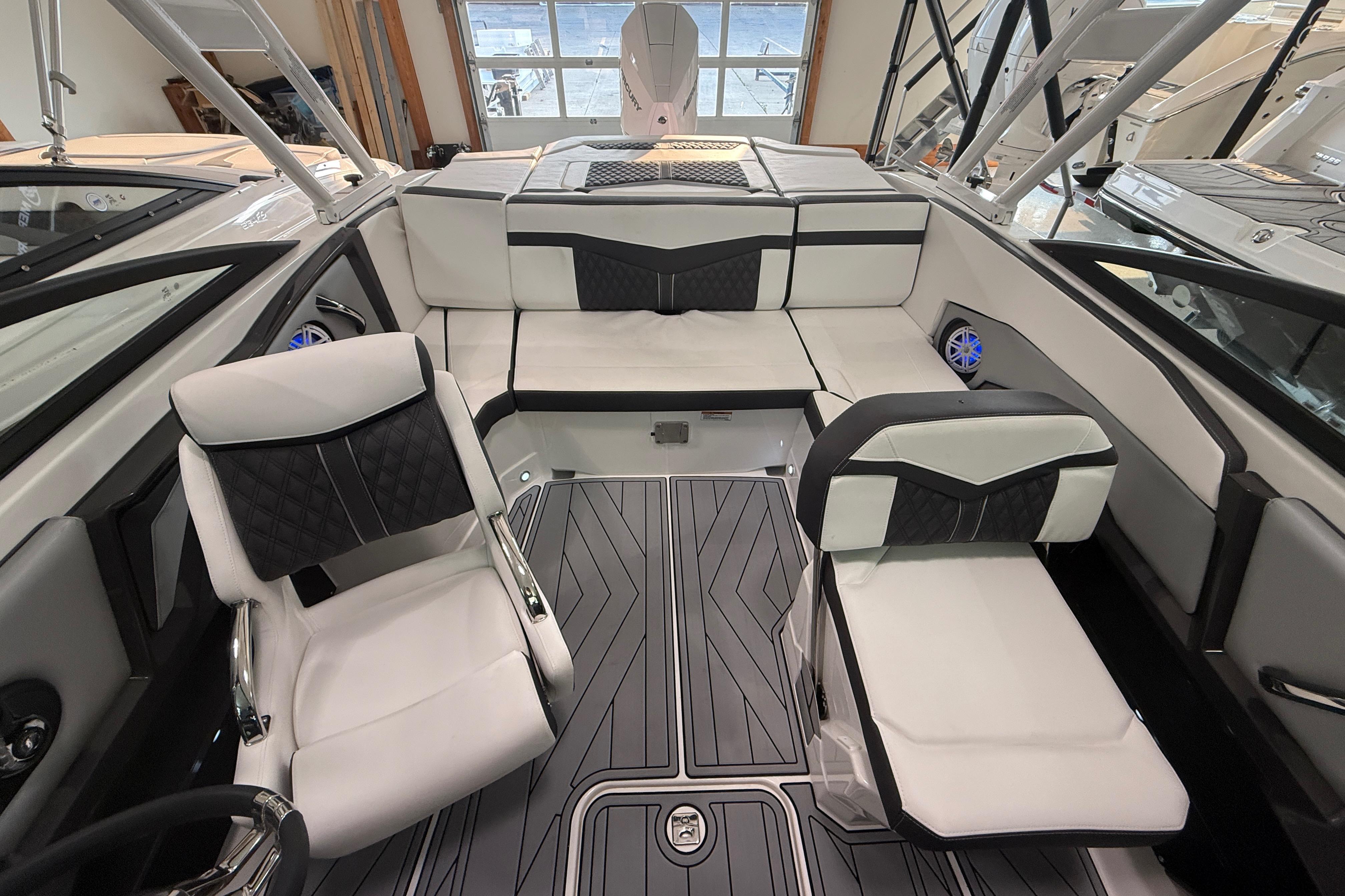 2025 Monterey 235SS Super Sport boat interior with modern seating and sleek design.