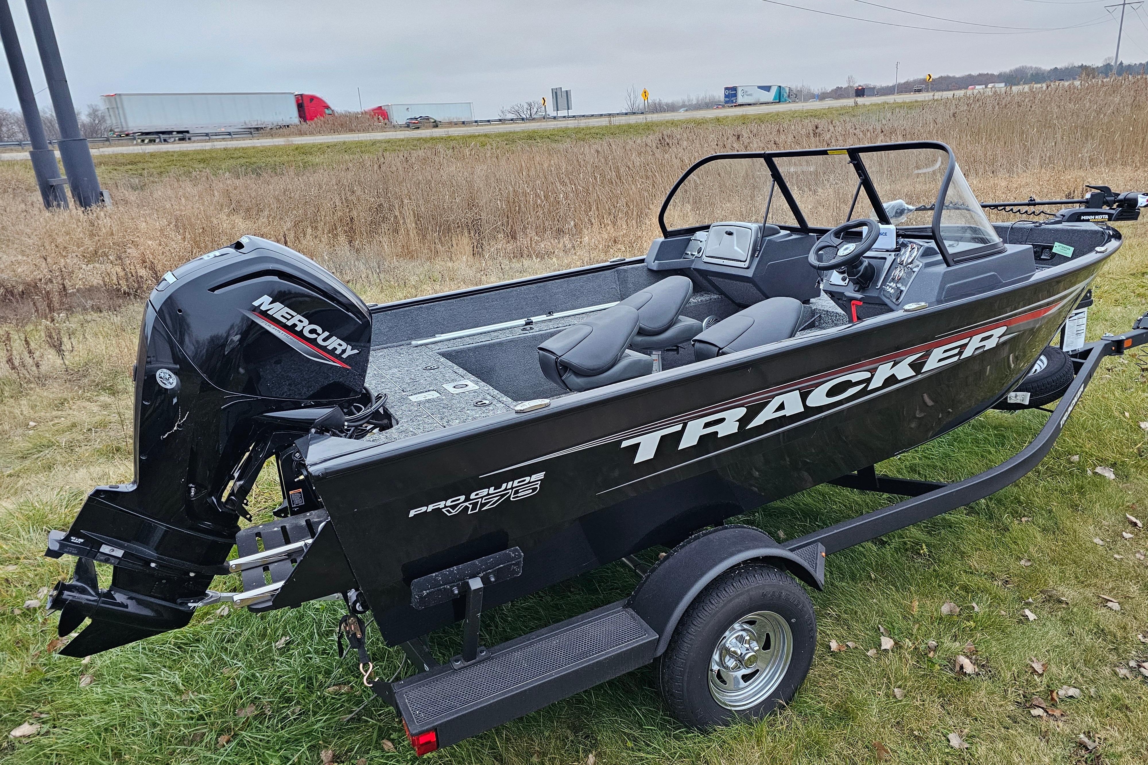 2026 Tracker Pro Guide V-175 WT boat with Mercury engine on a trailer.