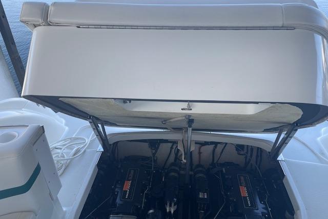 1999 Formula 400 Super Sport boat engine compartment with open hatch.